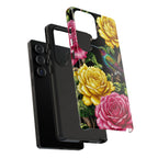 Floral Hummingbird Tough Samsung Galaxy Phone Case | Vibrant Rose & Yellow Garden Protection