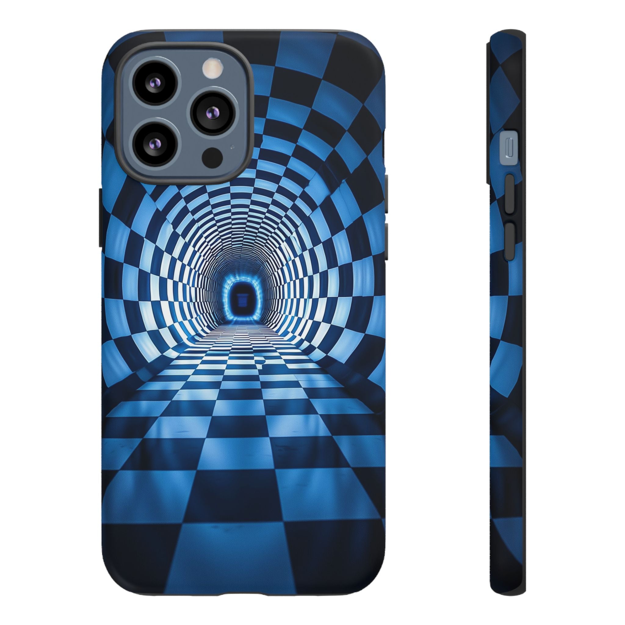 Blue Checkered Tunnel iPhone Case — 3D Optical Illusion Tough Case