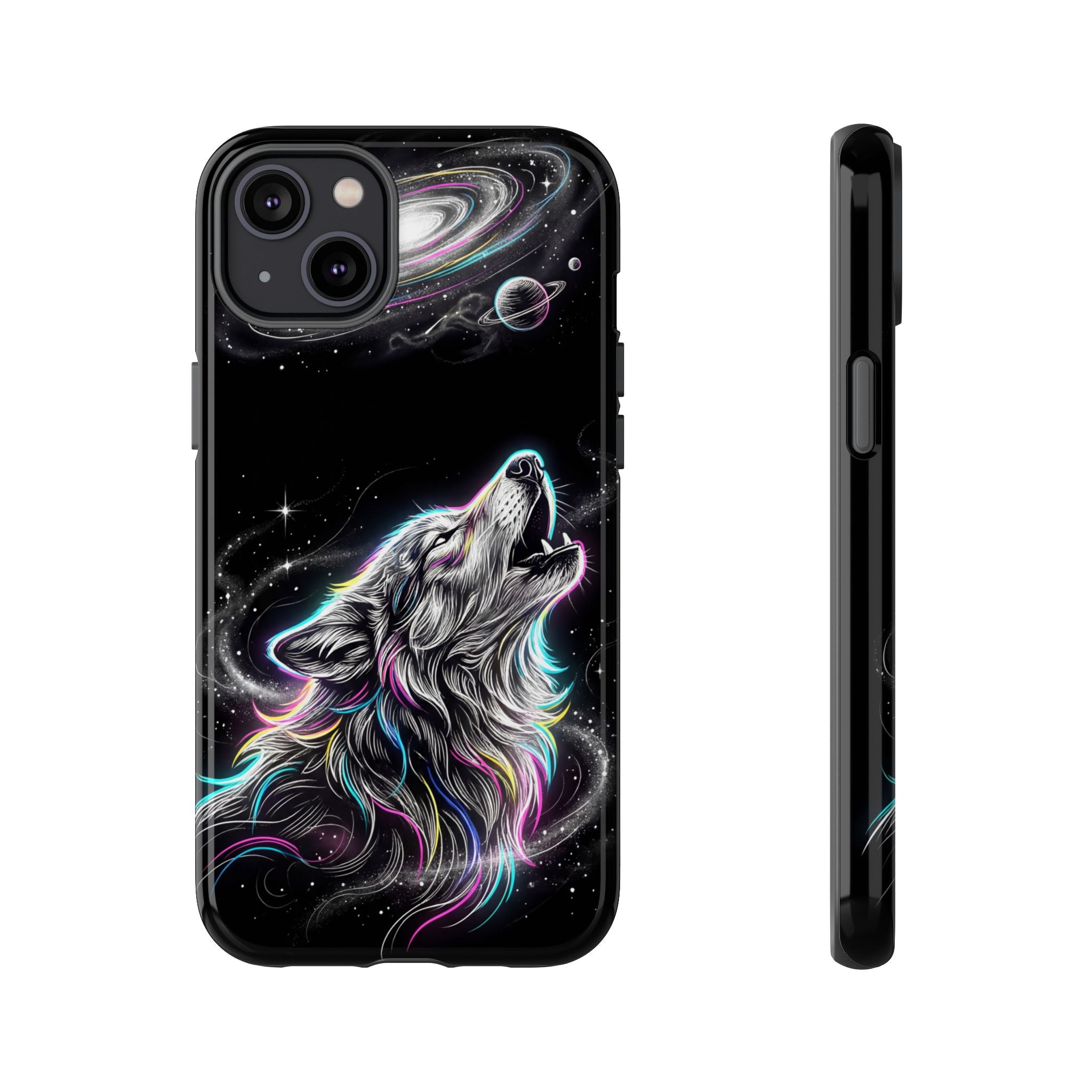 Wolf Galaxy Tough iPhone Case | Colorful Howling Wolf Space Design