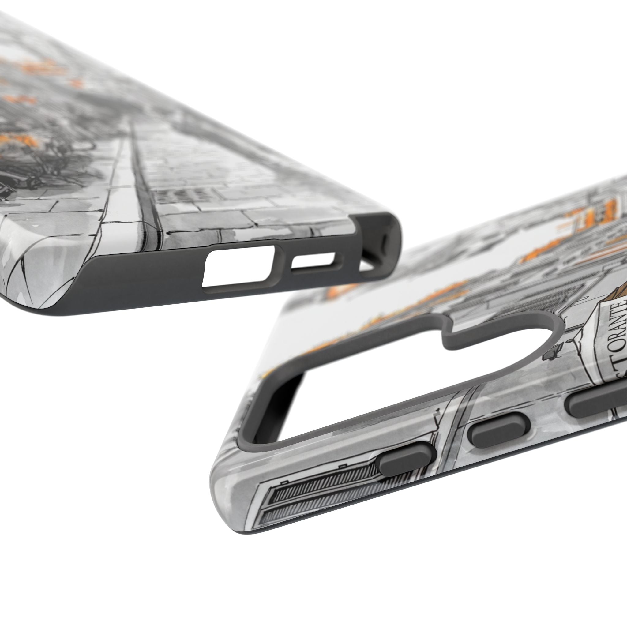 Italy Street Samsung Galaxy Case | Black & White Cityscape with Orange Accents