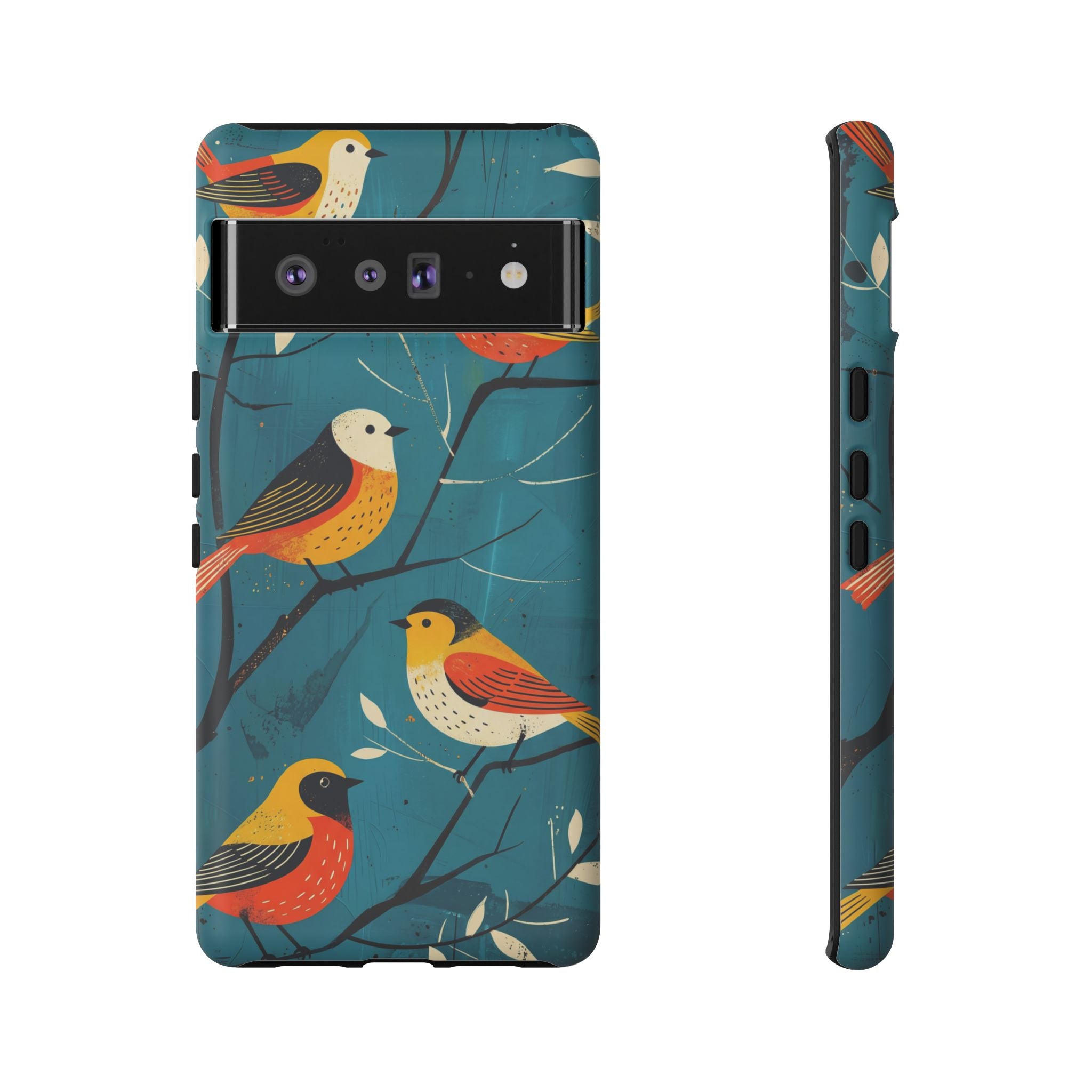 Bird Pattern Tough Google Pixel Phone Case | Colourful Songbirds on Teal Background