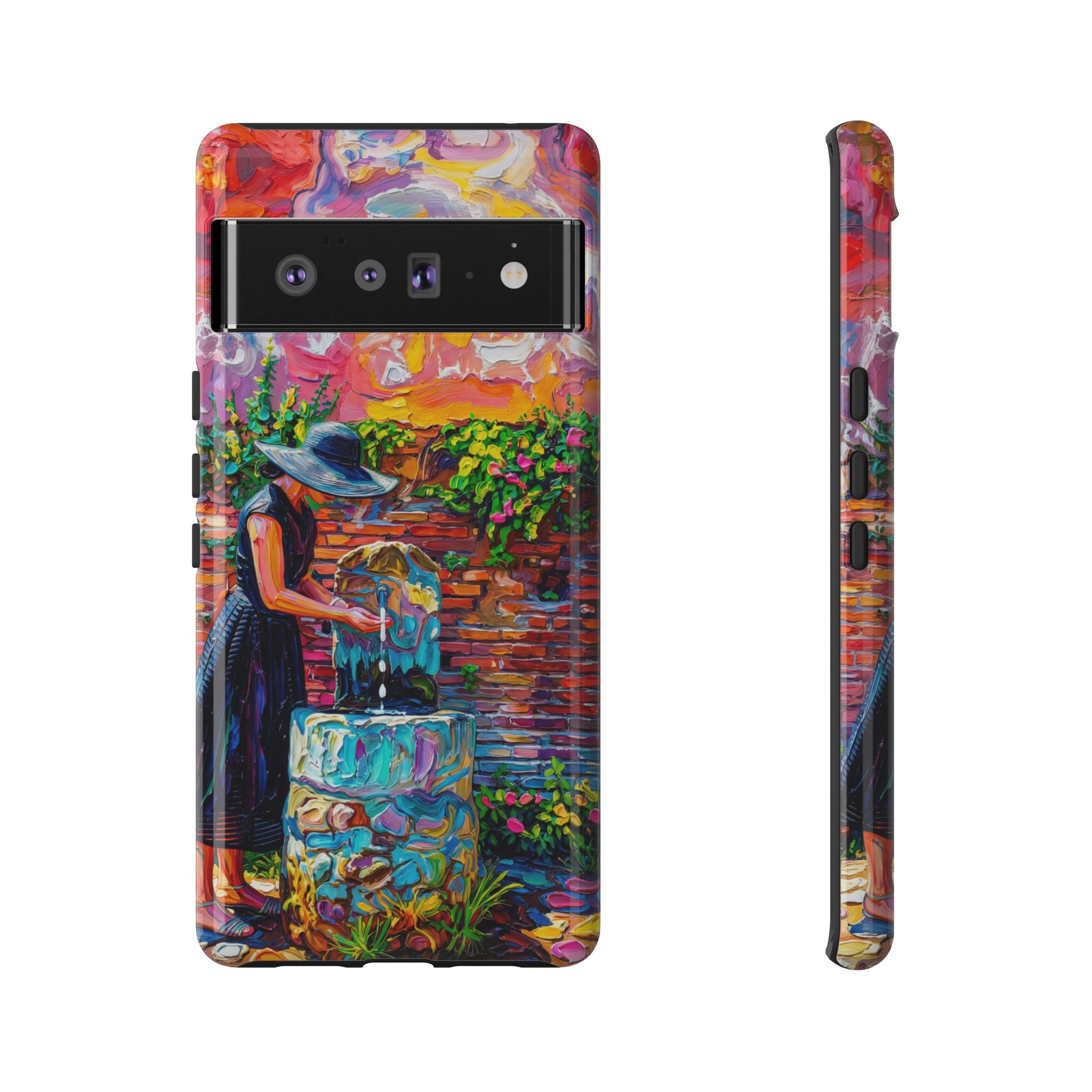 Artistic Garden Google Pixel Case | Woman at Well Colourful Impressionist Design