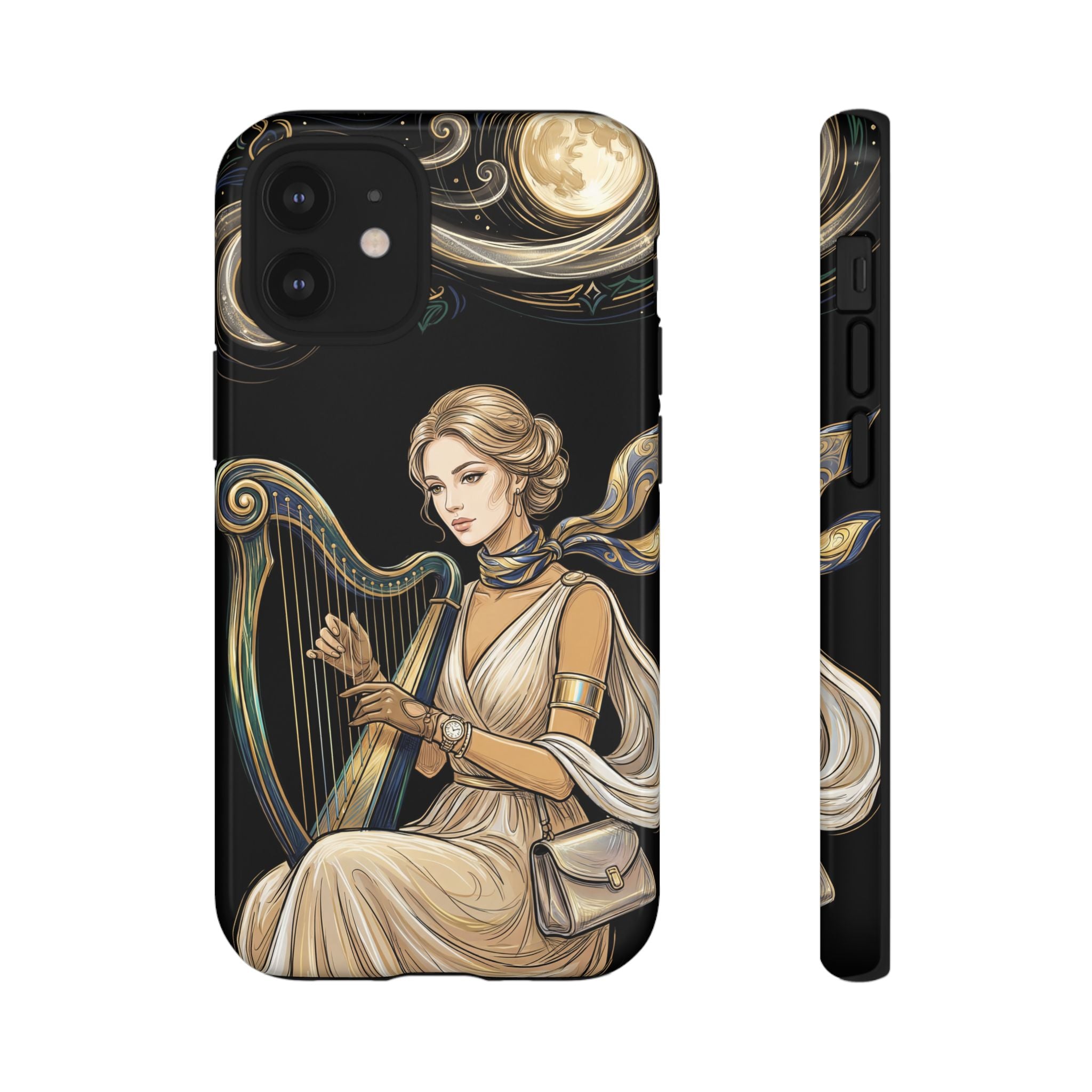 Moonlit Harp iPhone Case | Vintage Goddess Musician Art
