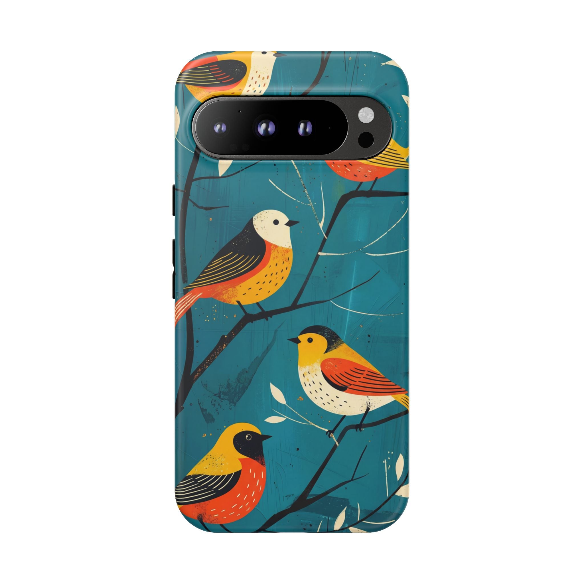 Bird Pattern Tough Google Pixel Phone Case | Colourful Songbirds on Teal Background