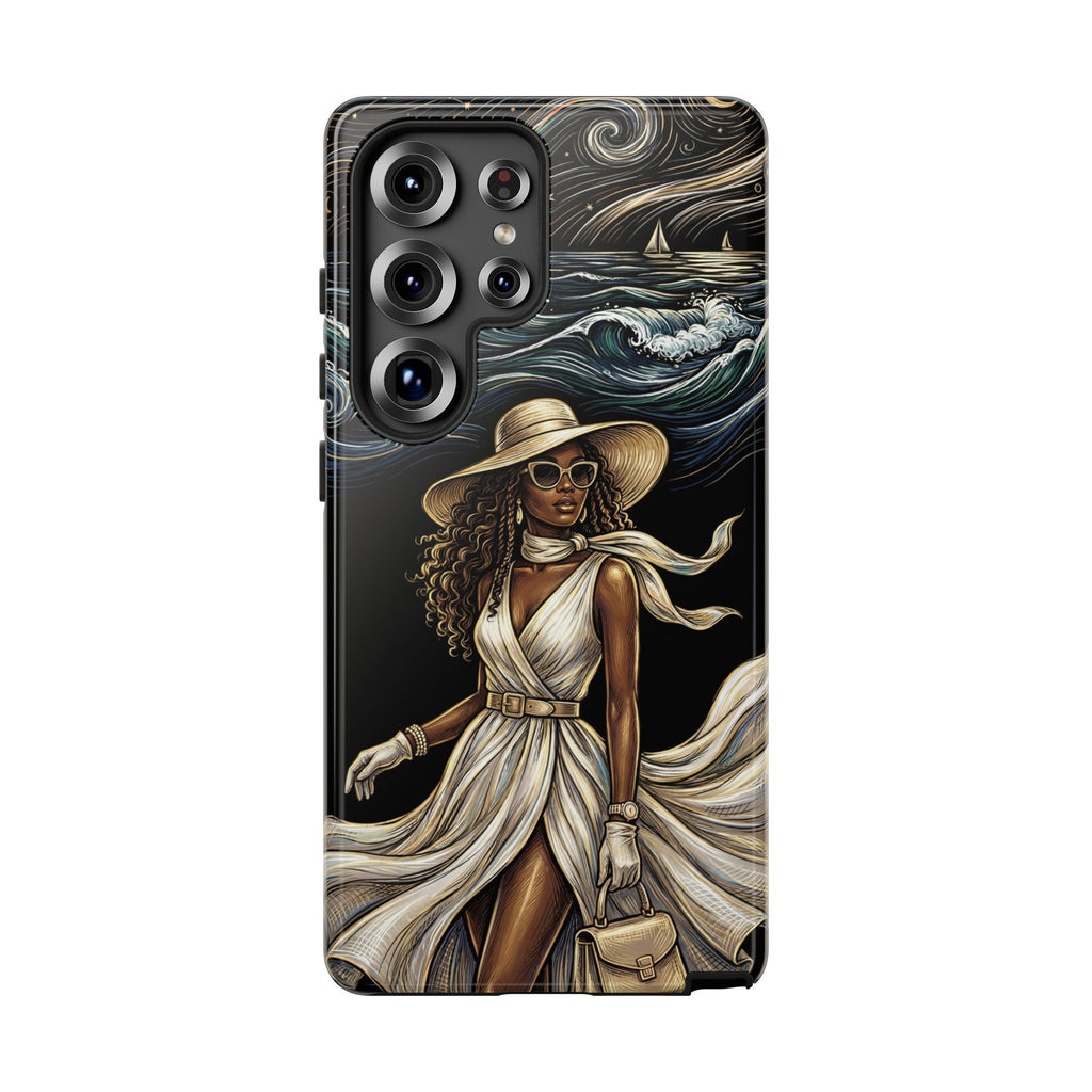 Samsung Galaxy Phone Case | Elegant Black Woman in Flowing Dress by the Sea