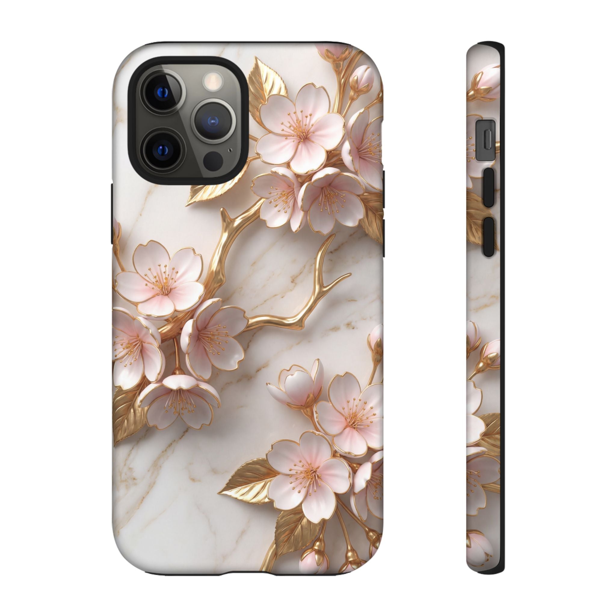 Floral Marble iPhone Case — Sakura Gold Cherry Blossom Tough Case