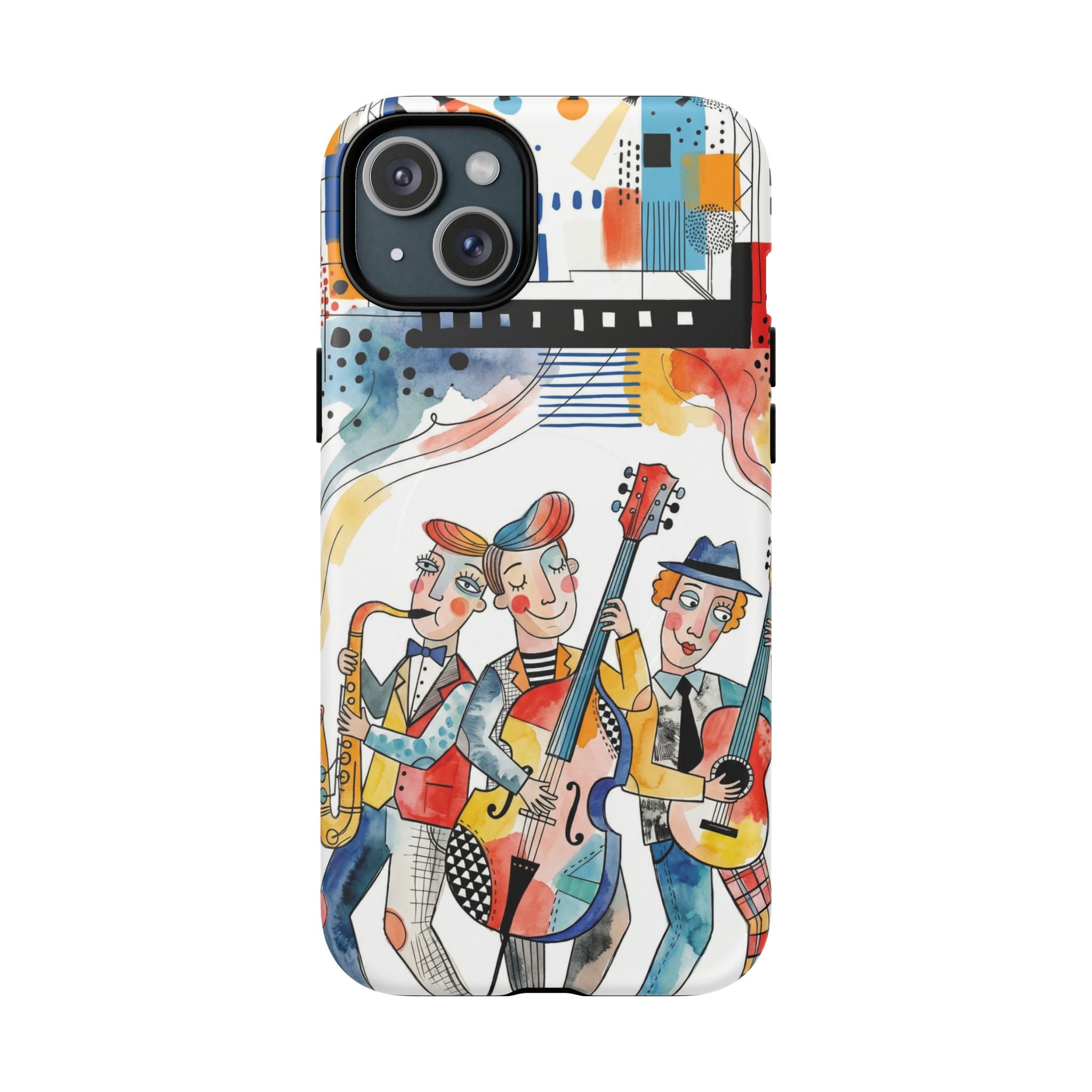 Musical Trio Illustrated MagSafe iPhone Case | Colorful Jazz Band Art Phone Cover