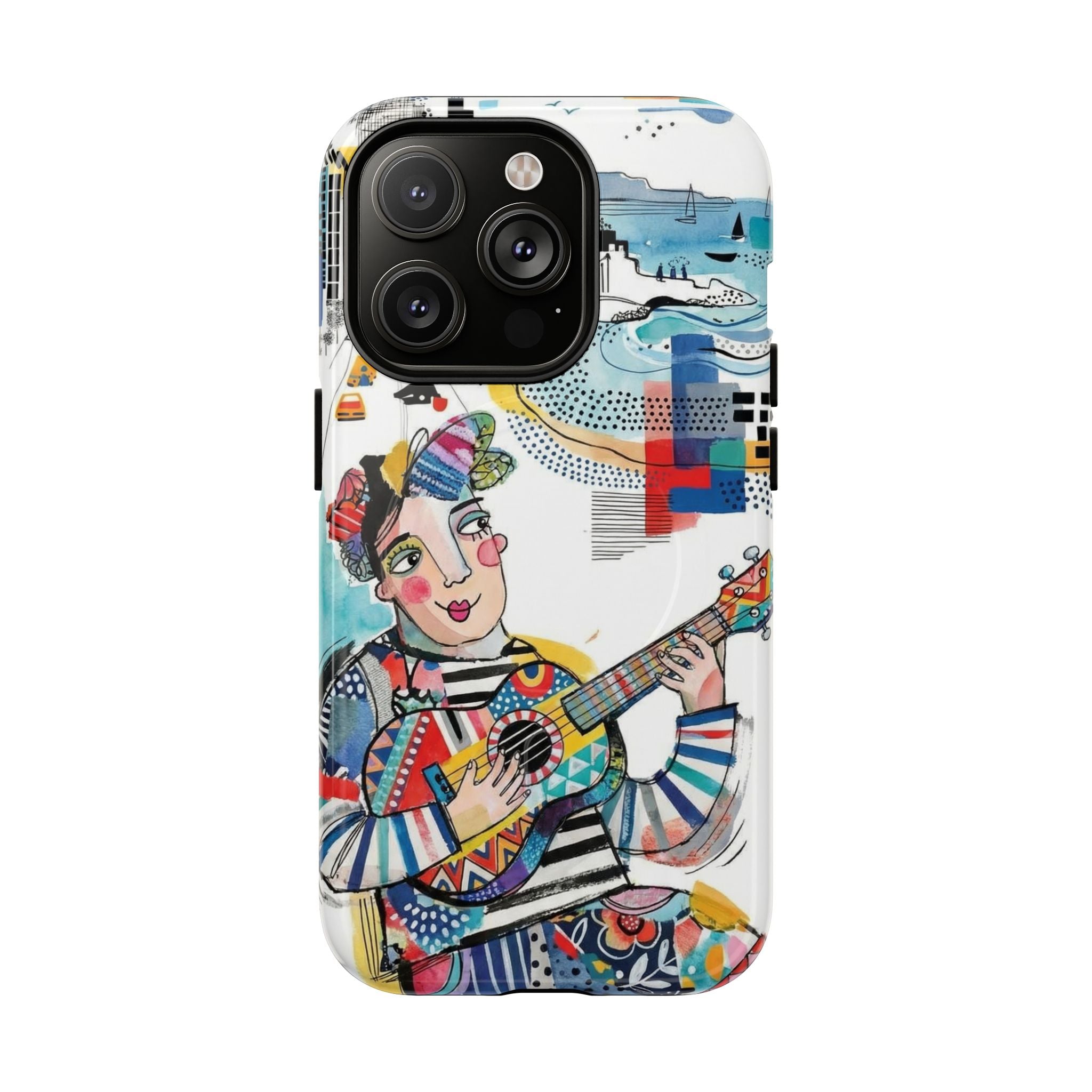 Artistic Musician MagSafe iPhone Case | Colorful Guitar Cityscape Tough Case