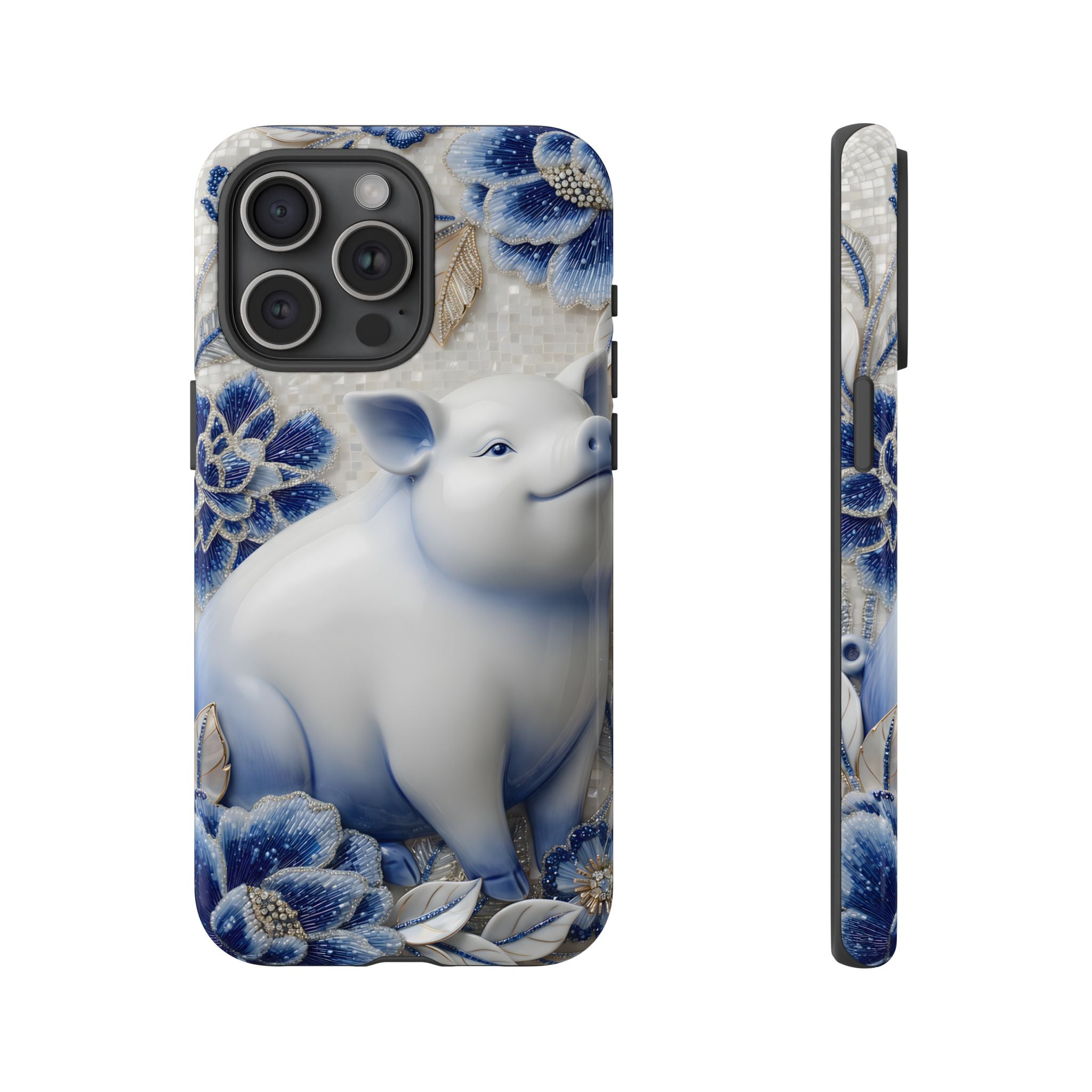Asian Zodiac Pig iPhone Case | Blue & White Porcelain Slim Protective Shockproof Case| Year of the Pig Gift