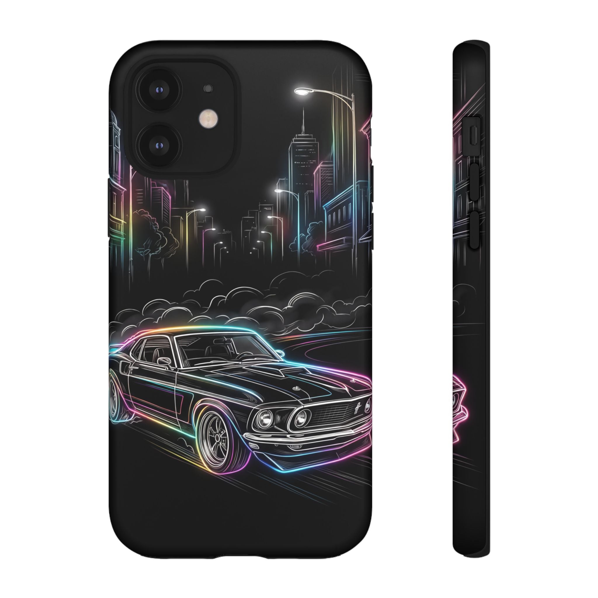 Neon Muscle Car iPhone Case | Retro City Nightscape