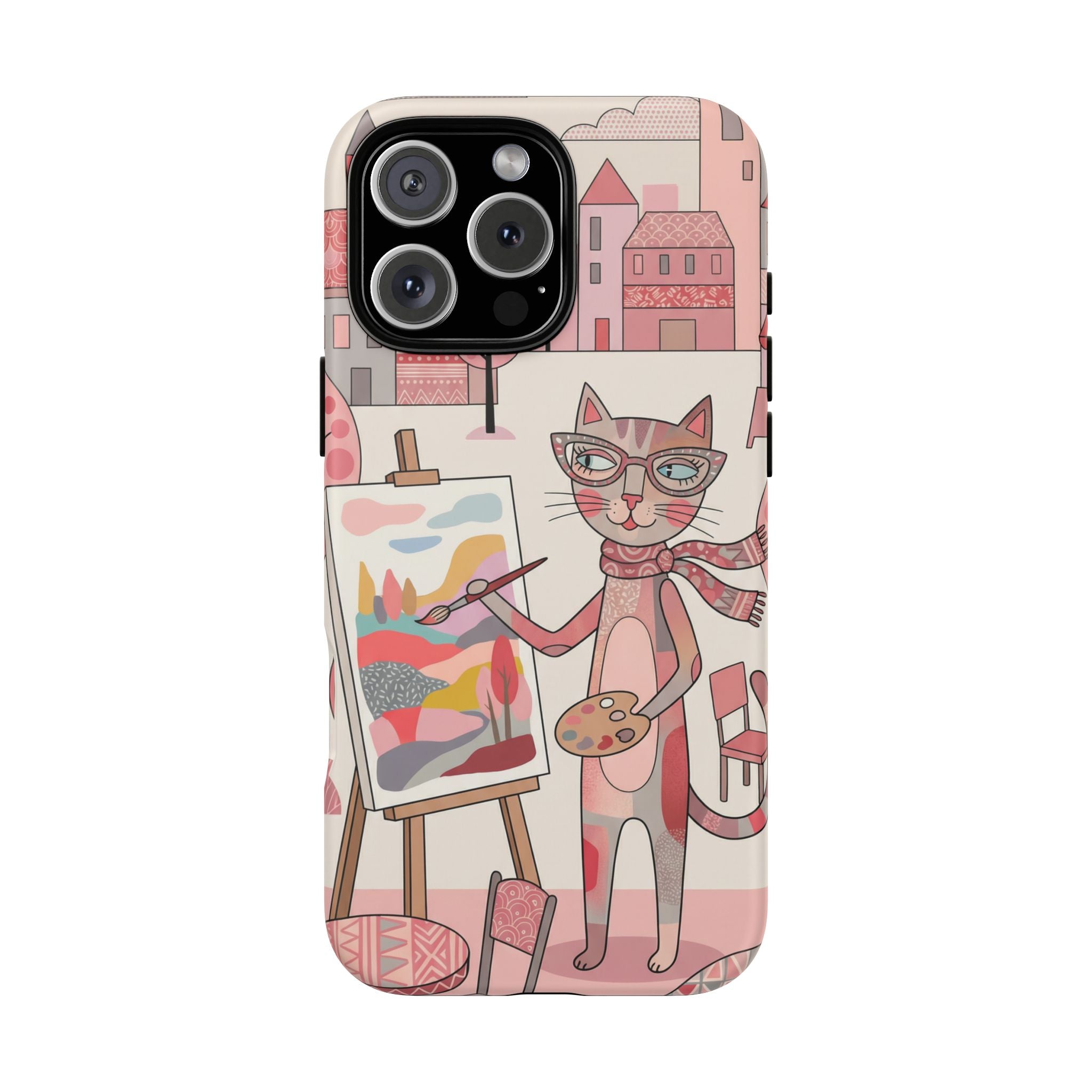 Artistic Cat iPhone Case | Painter Kitty Illustration Tough Case