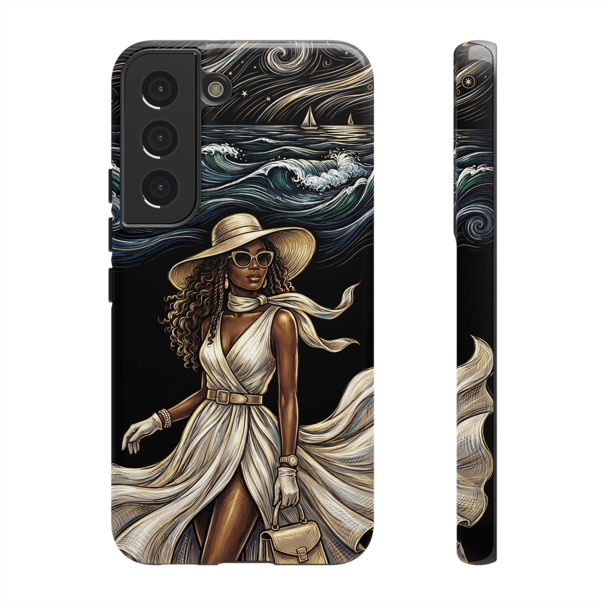 Samsung Galaxy Phone Case | Elegant Black Woman in Flowing Dress by the Sea
