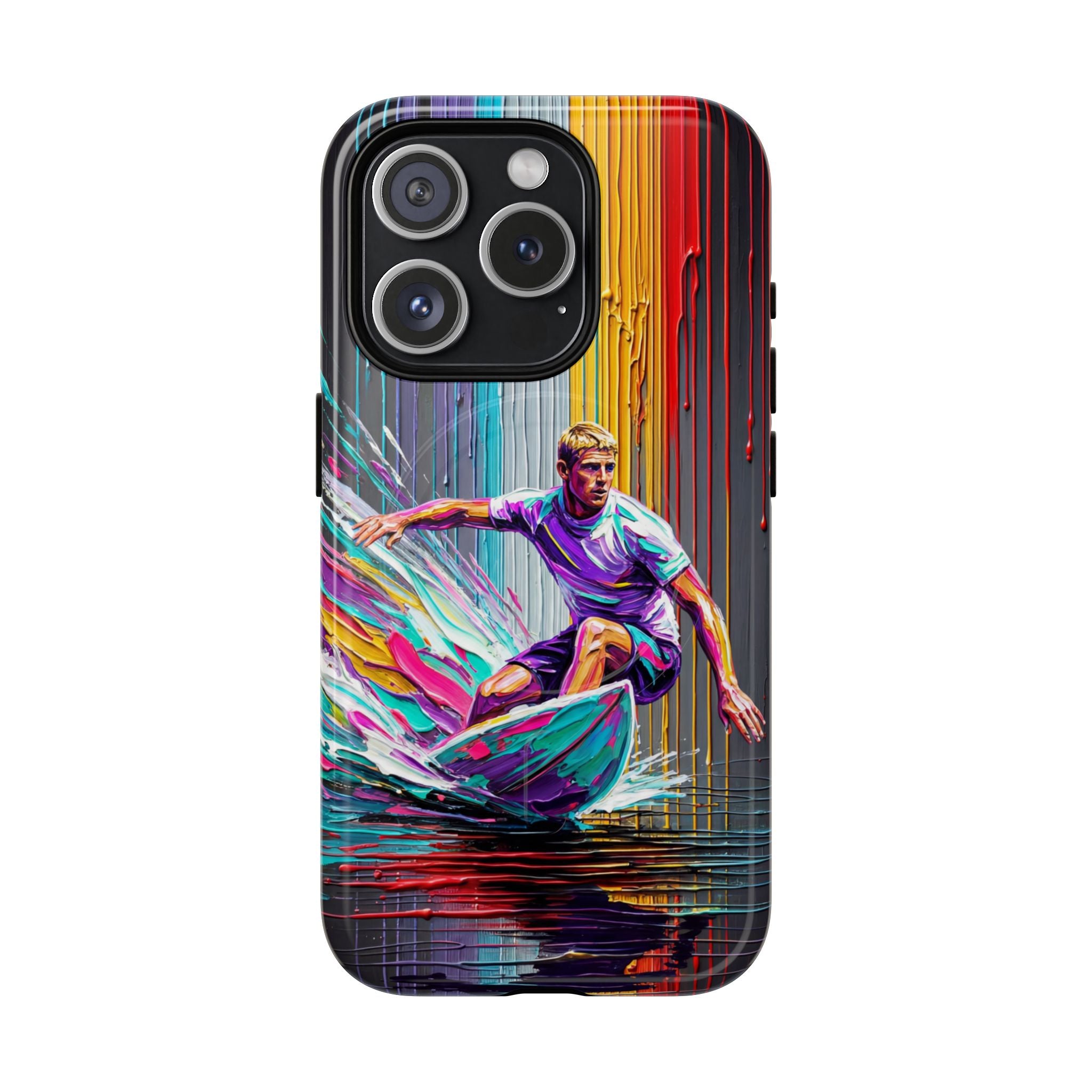 Surfing Art MagSafe iPhone Case | Colourful Wave Surfer Protective Cover