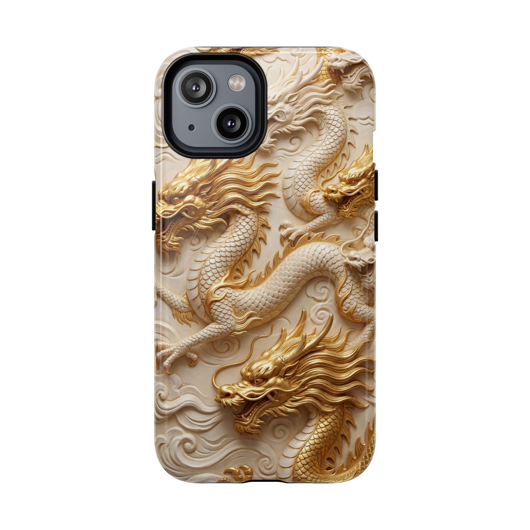 Dragon Relief Tough MagSafe Phone Case — Gold Carved Dragon Design