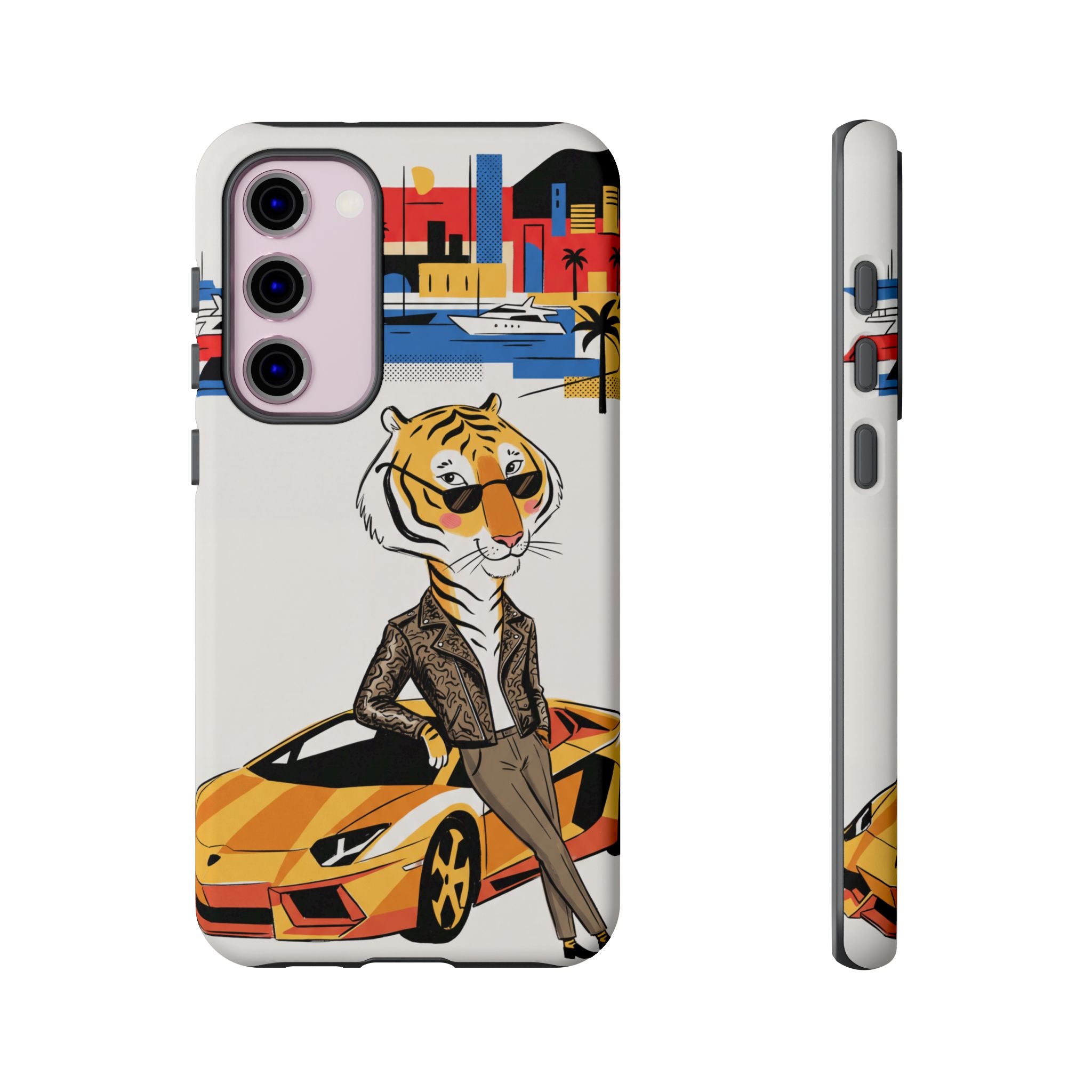 Stylish Tiger with Sports Car Illustration Samsung Galaxy Phone Case