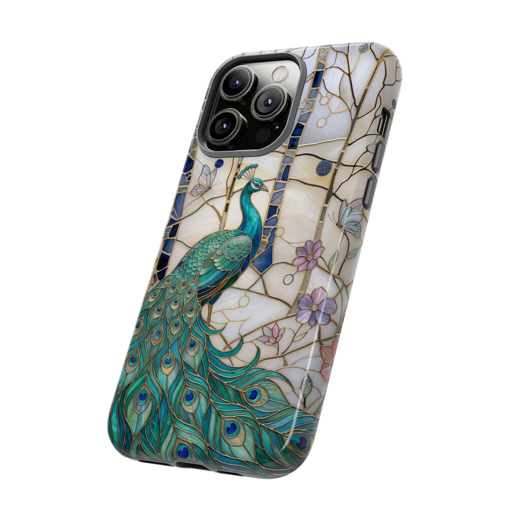 Custodia per iPhone con pavone in vetro colorato