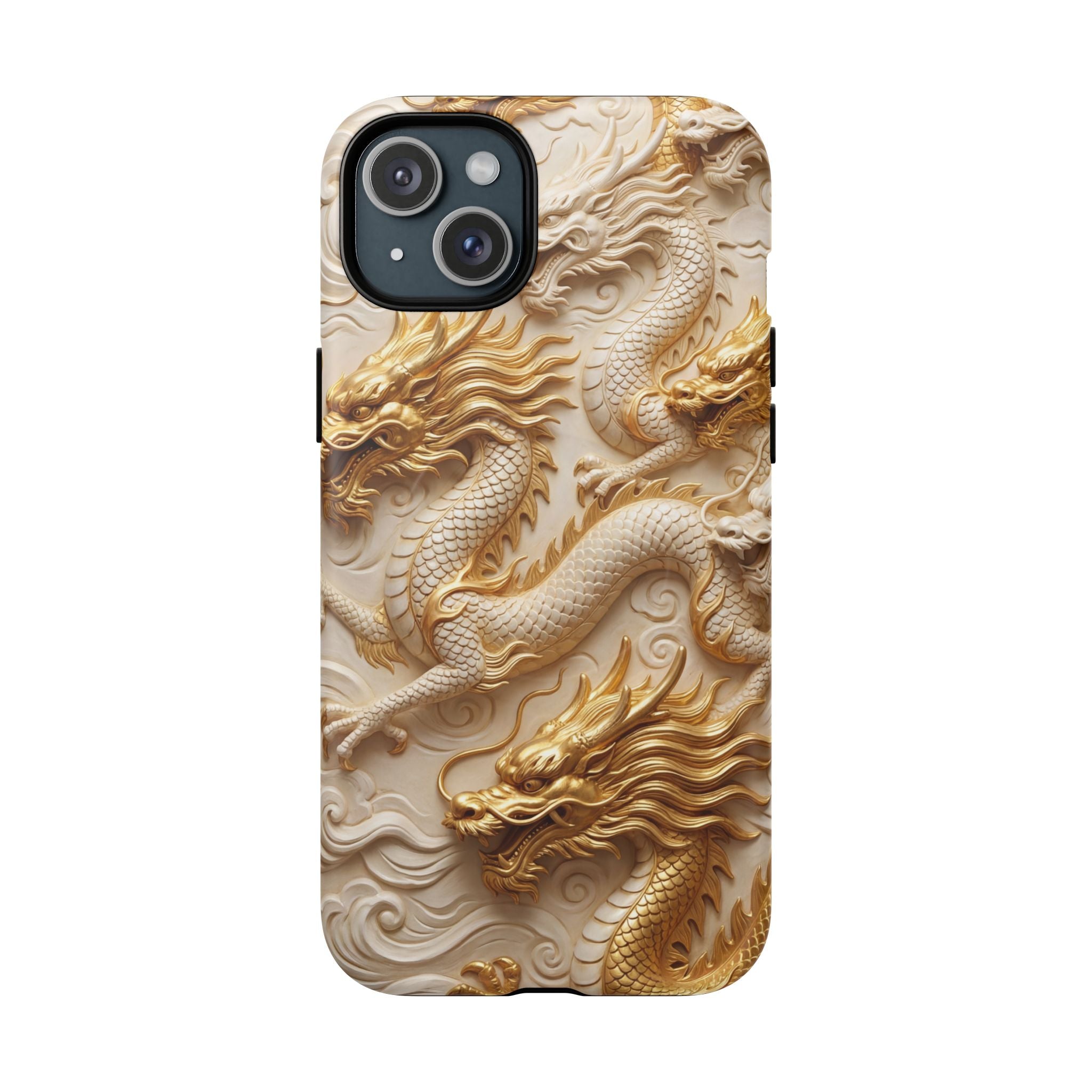 Dragon Relief Tough MagSafe Phone Case — Gold Carved Dragon Design