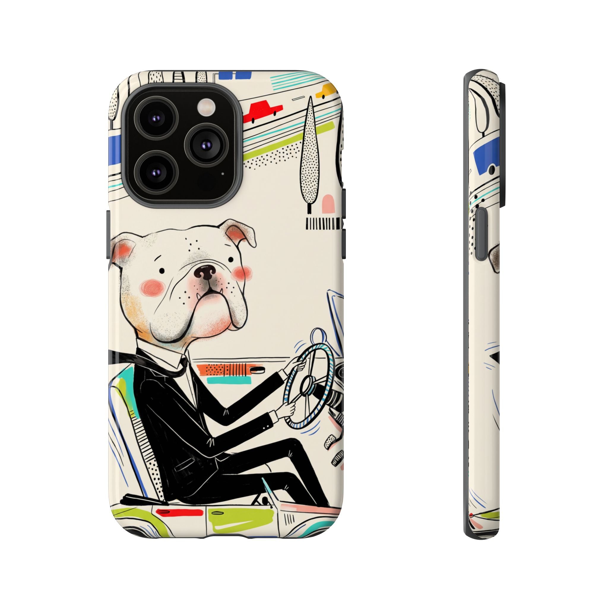 Bulldog Driver iPhone Case | Cute Retro Dog Illustration