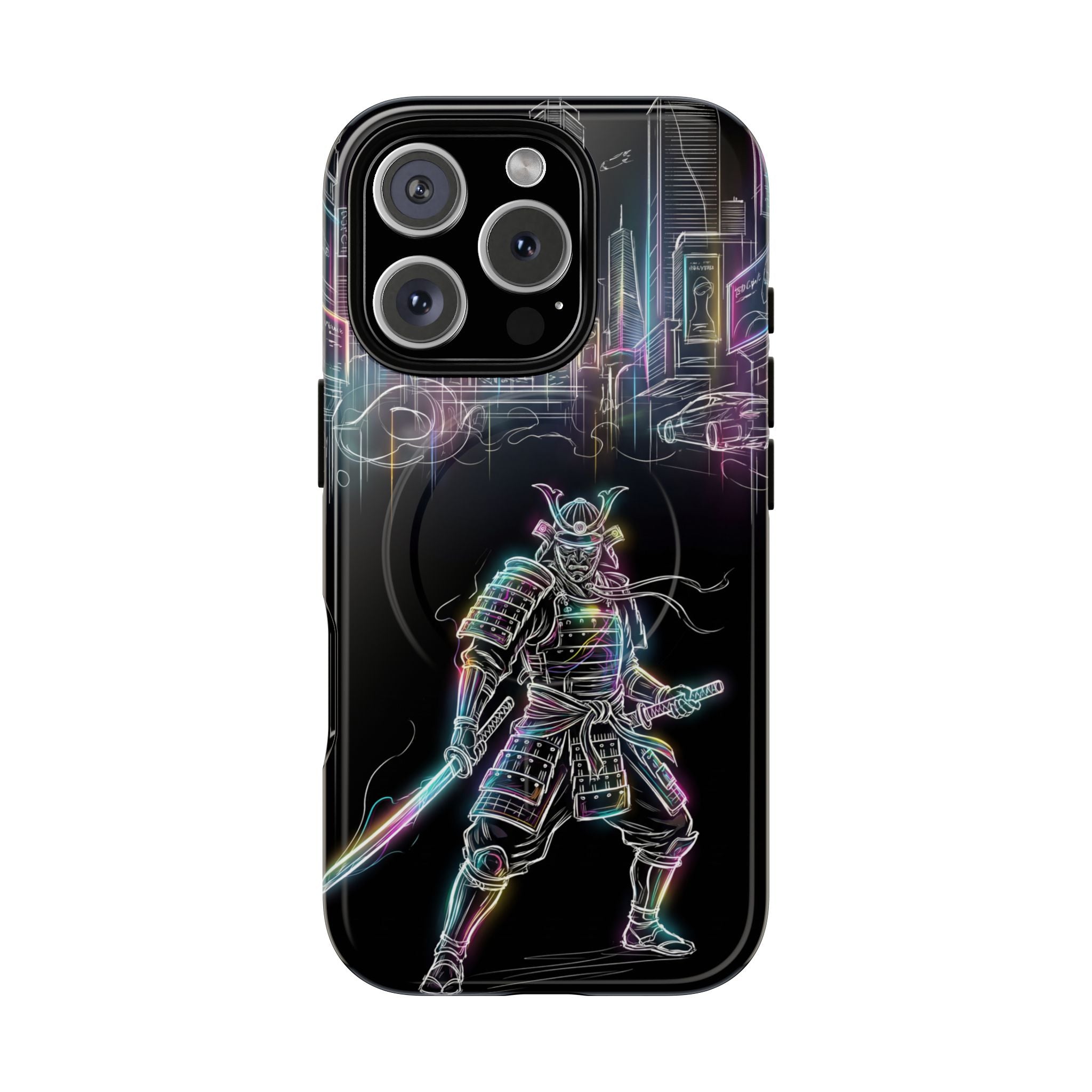 Neon Samurai MagSafe iPhone Case | Cyberpunk City Armor