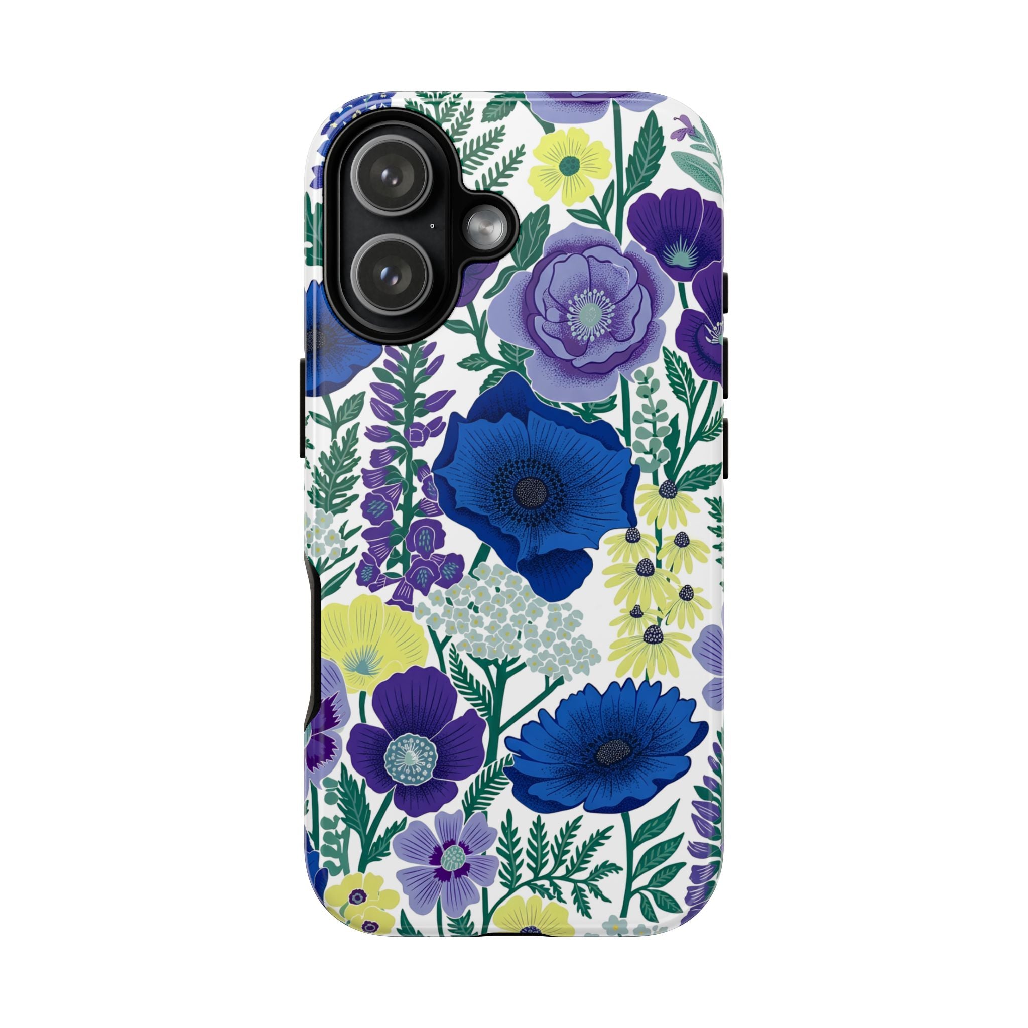 Floral Blue & Purple Tough iPhone Case | Protective Botanical Phone Cover
