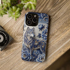 Blue Floral Wolf Tough iPhone Case | Moonlit Wolf Protective Cover