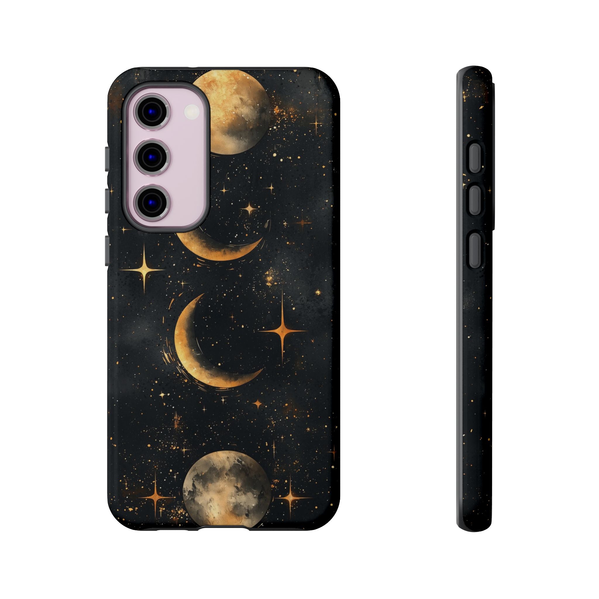 Celestial Moon Phases Tough Samsung Galaxy Case | Gold Crescent & Full Moon Galaxy Design