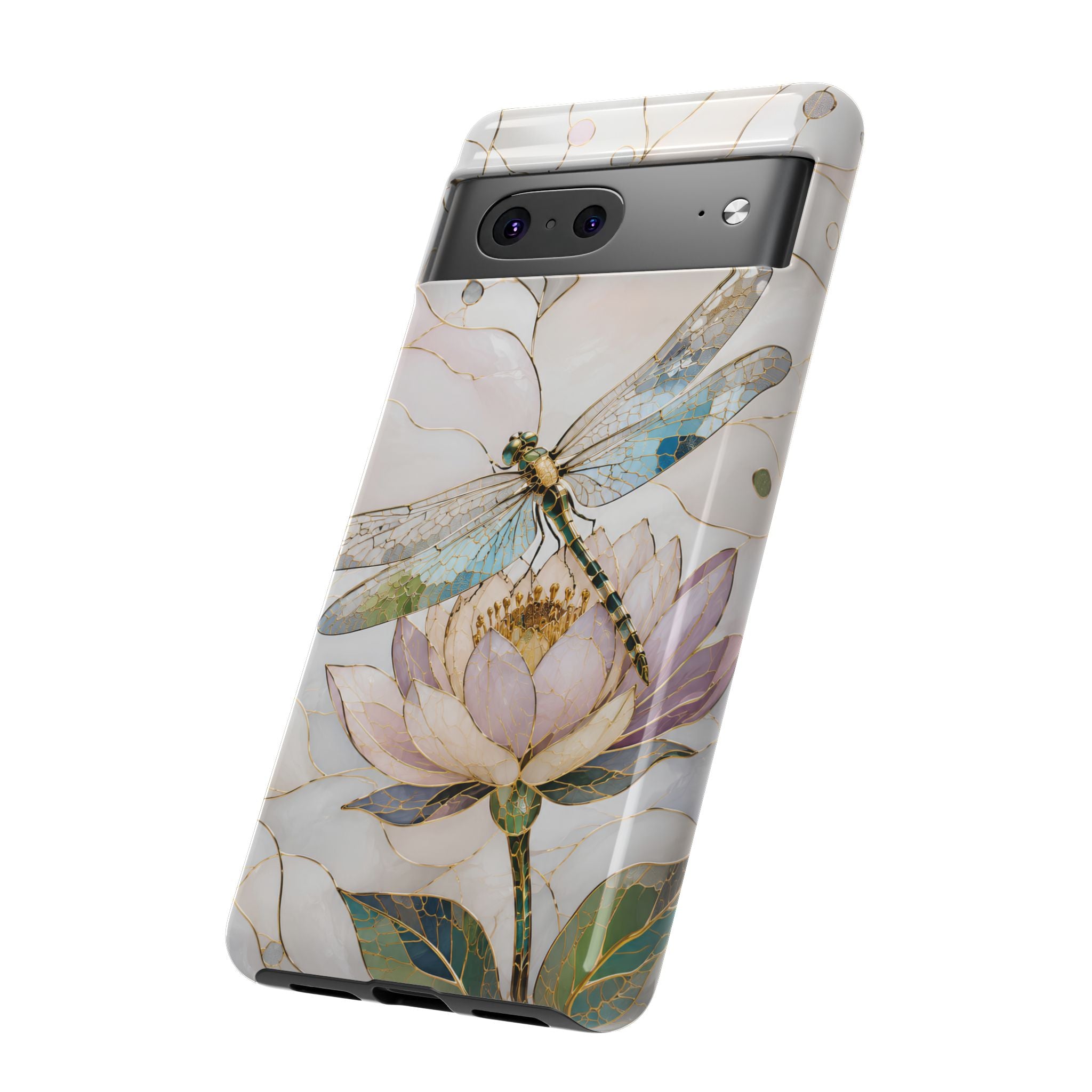 Dragonfly Lotus Google Pixel Phone Case | Stained Glass Floral iPhone Case