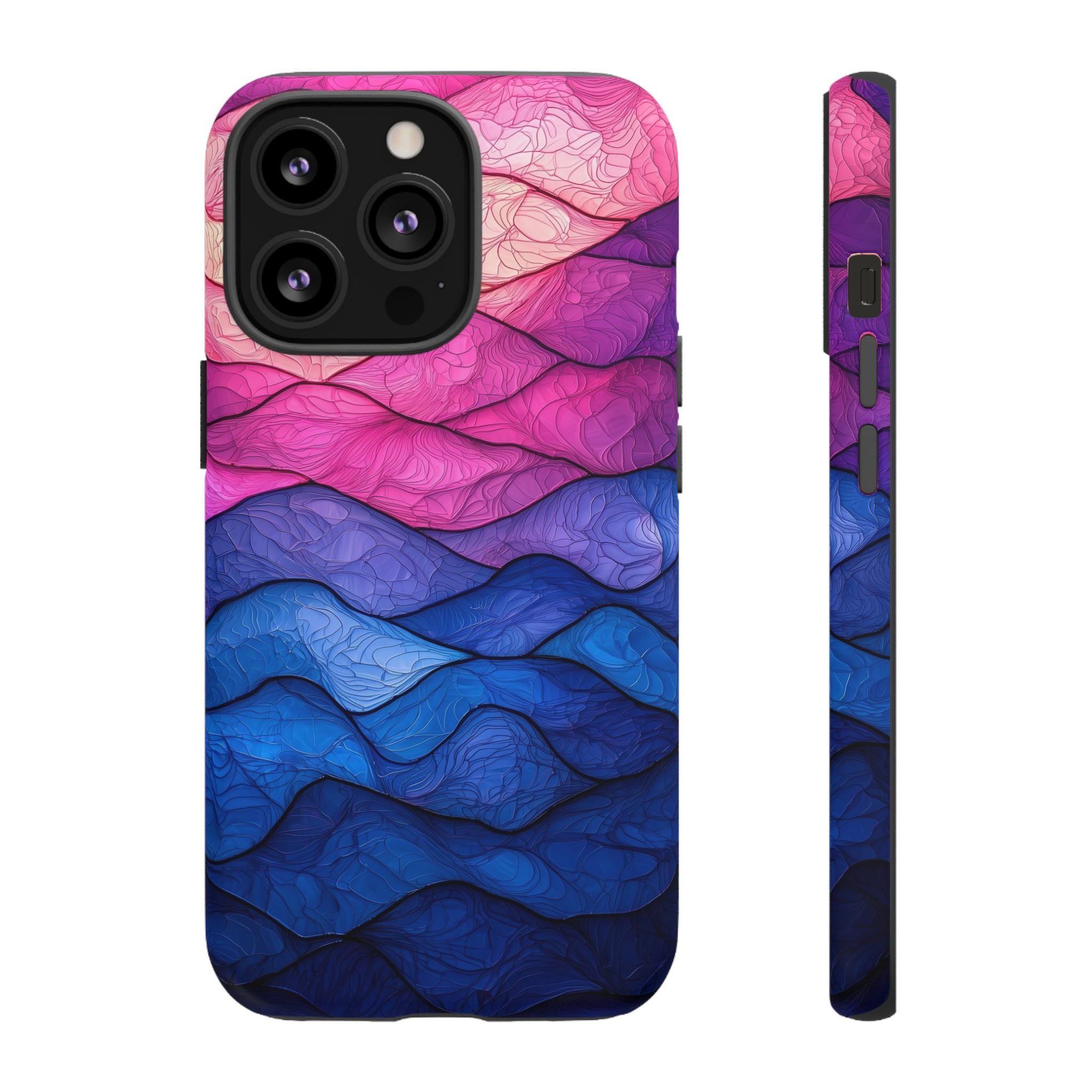 Abstract Ocean Waves iPhone Case — Pink & Blue Gradient Tough Case