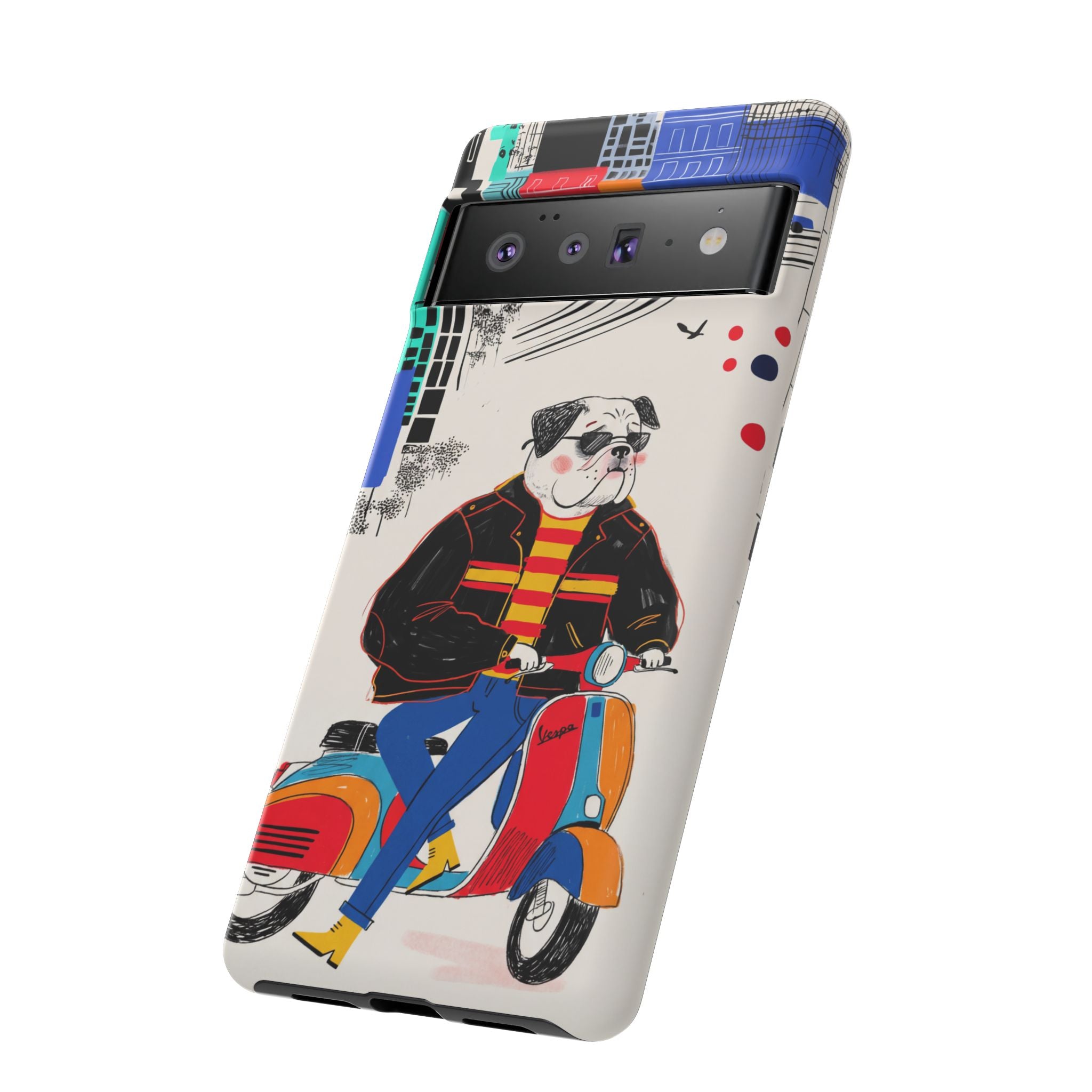 Bulldog Vespa Google Pixel Phone Case | Retro Scooter Dog Protective Cover