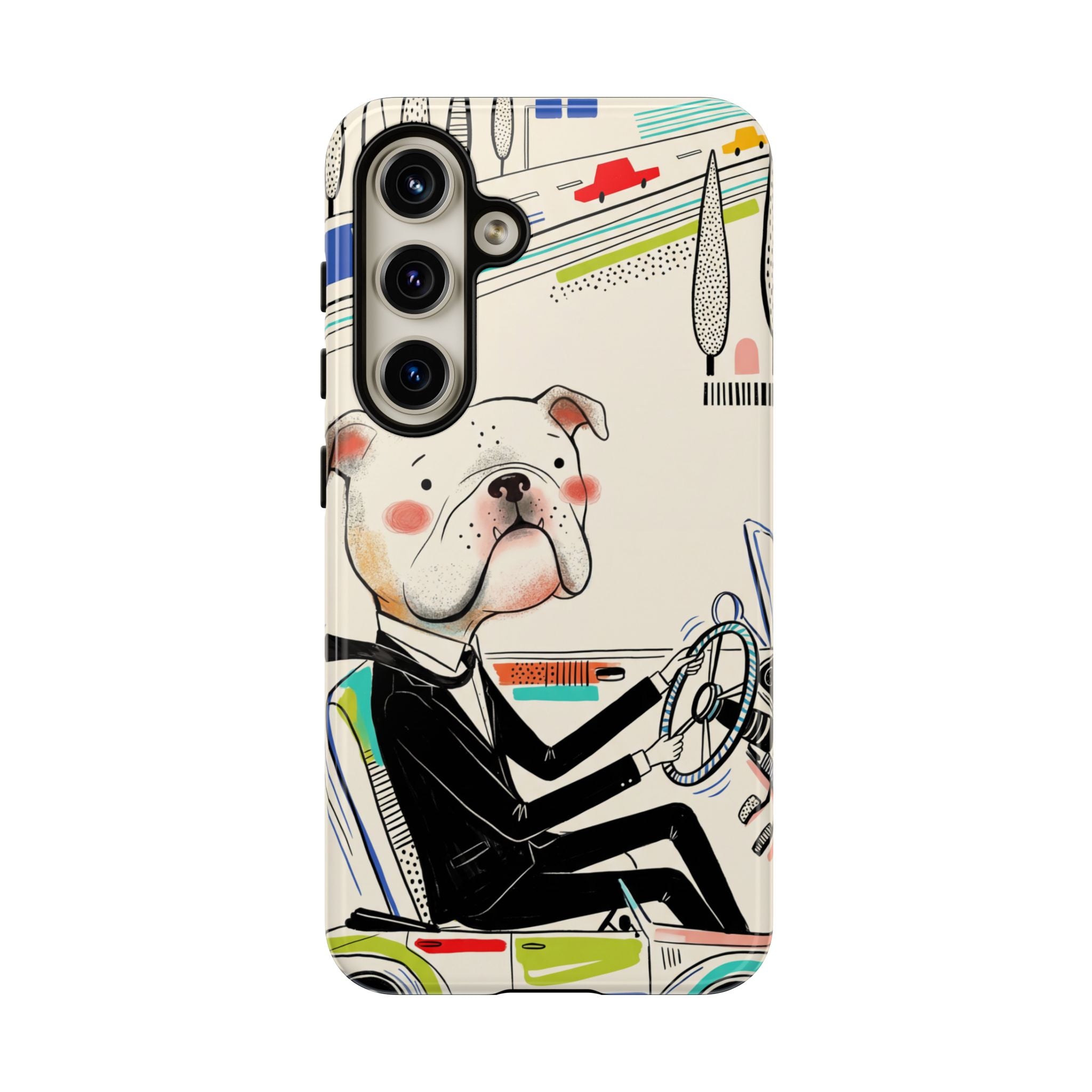 Bulldog Driver Samsung Galaxy Phone Case | Cute Retro Dog Illustration