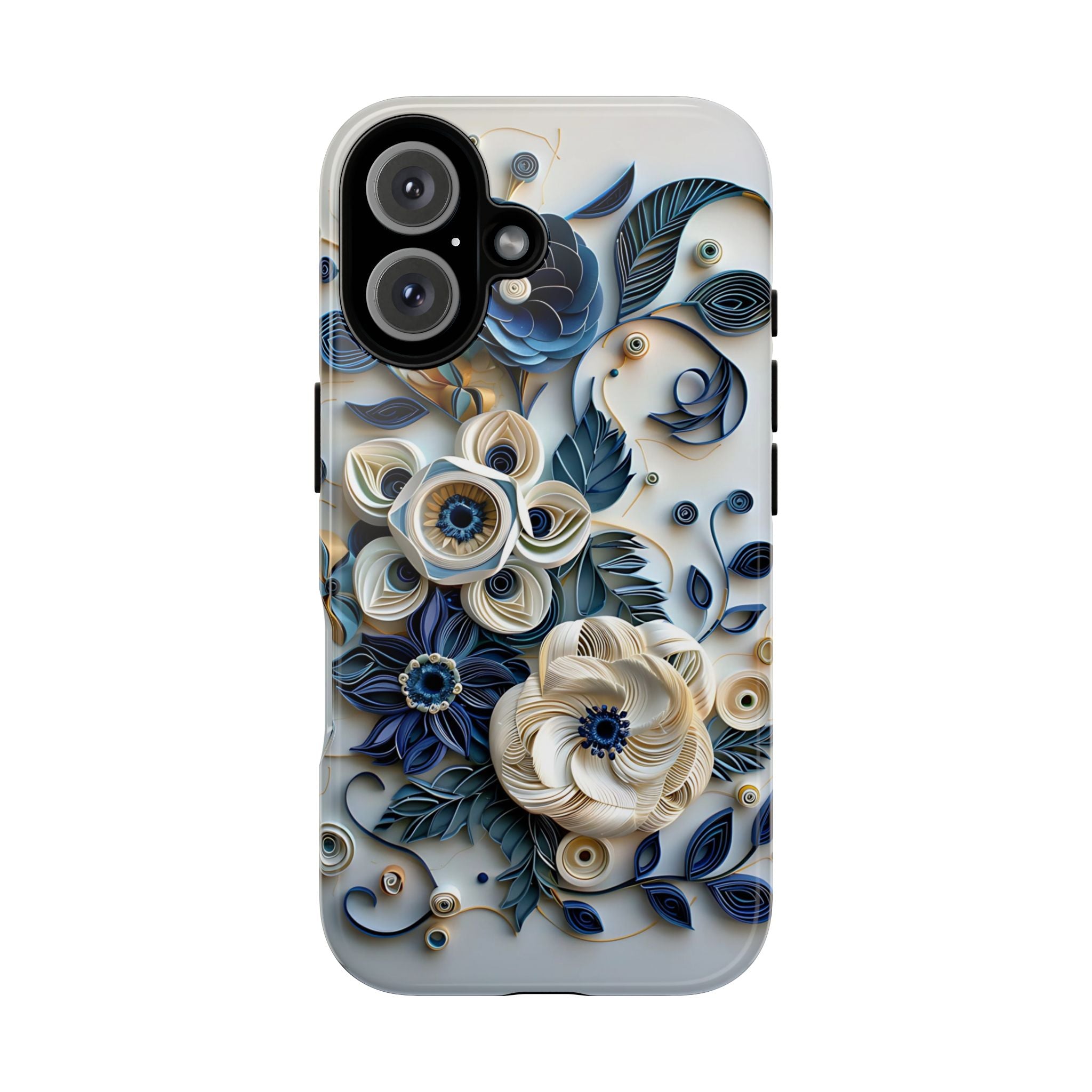 Floral Quilled Art iPhone Case — Blue & Cream Decorative Protection