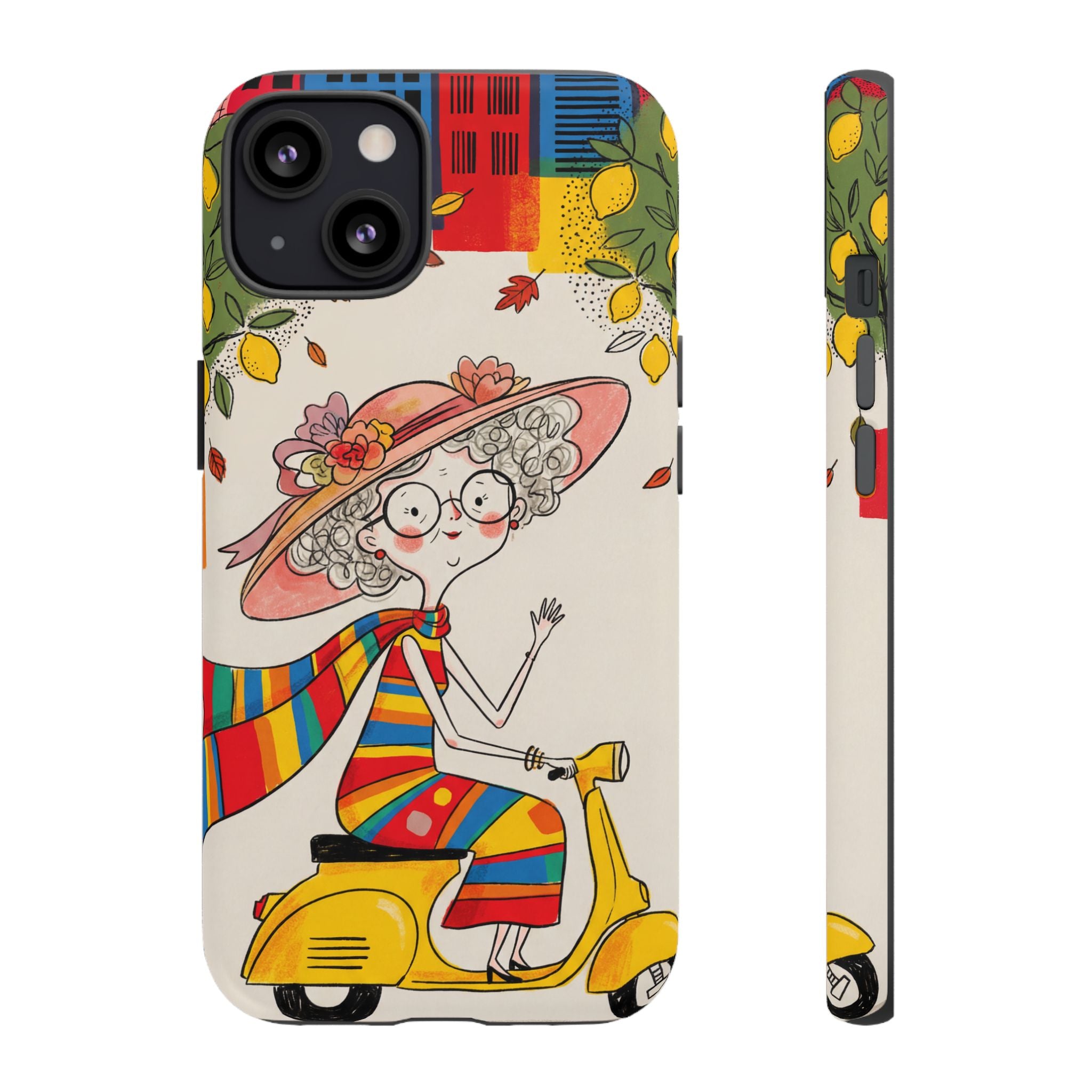 Vintage Scooter Granny iPhone Case | Colourful Retro Elderly Lady Design