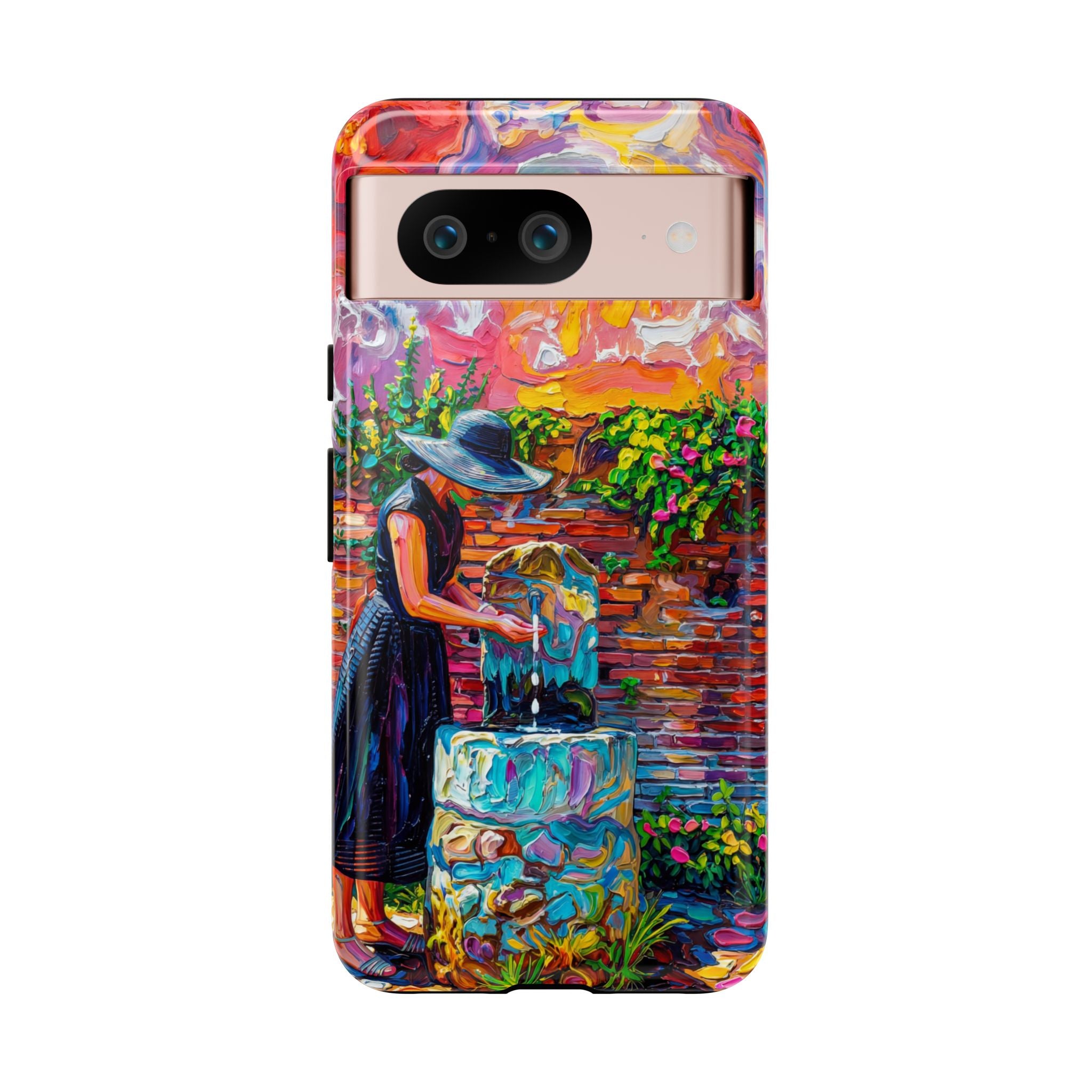Artistic Garden Google Pixel Case | Woman at Well Colourful Impressionist Design