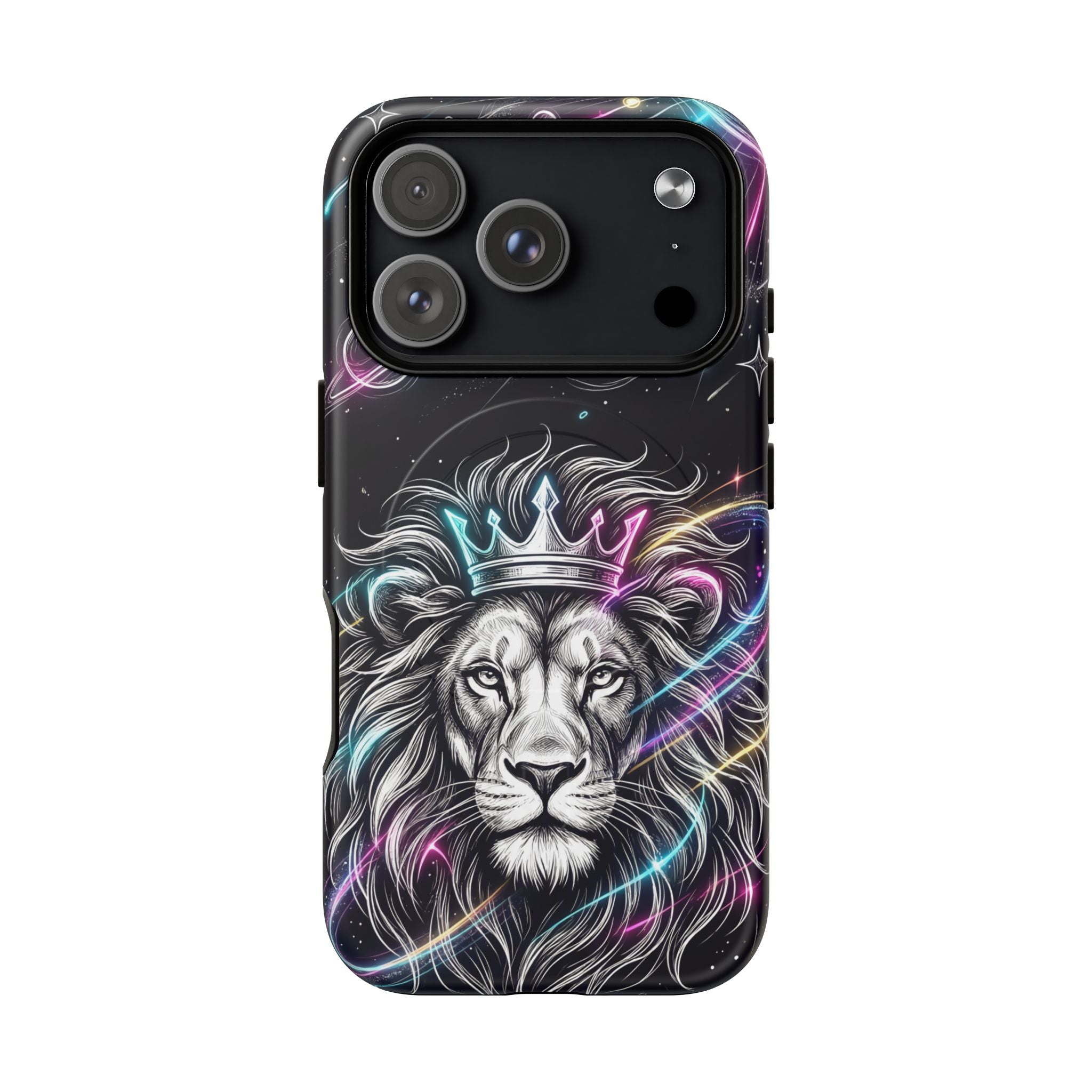 Galaxy Lion MagSafe iPhone Case | Neon Crowned Lion Protective Case