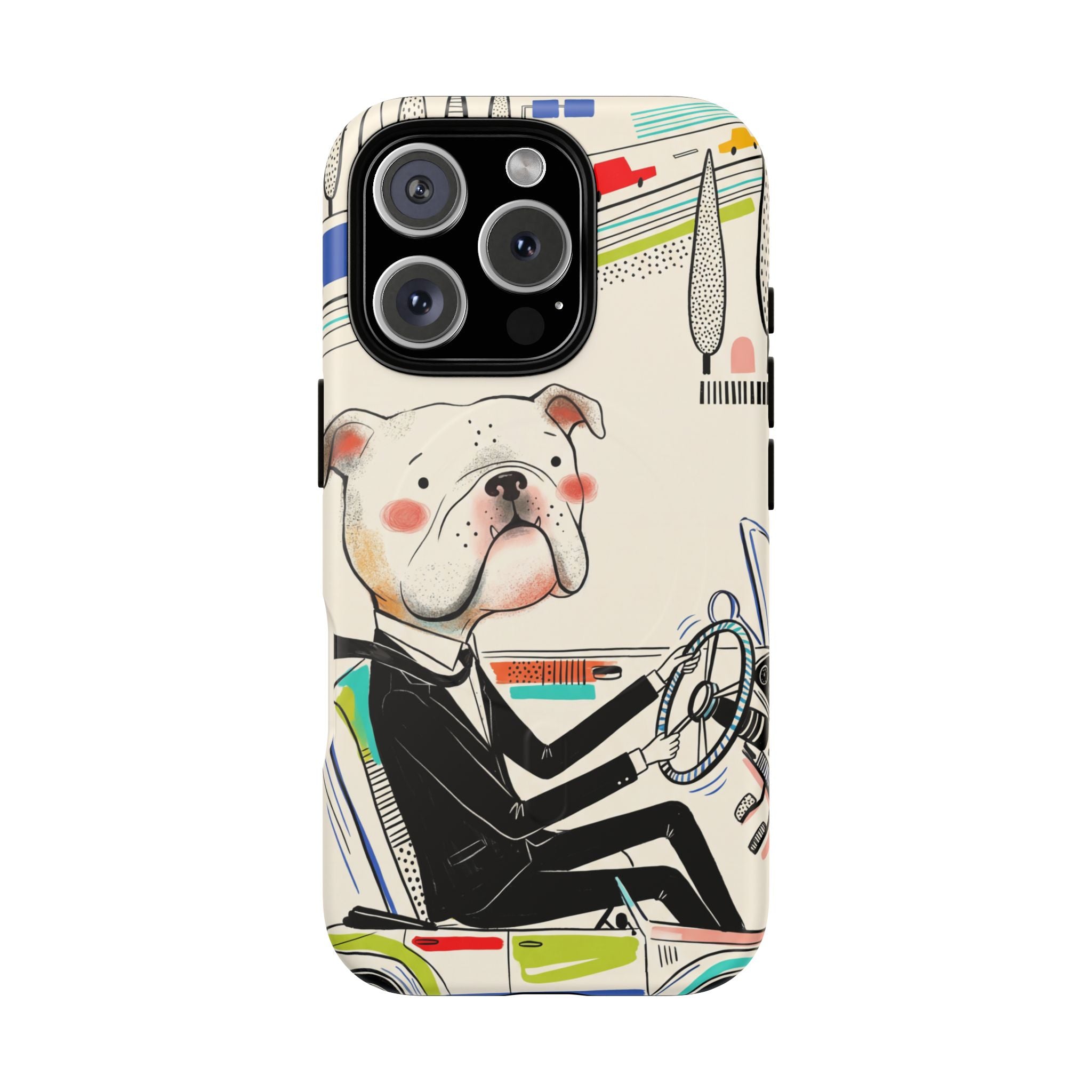 Bulldog Driver MagSafe iPhone Case | Cute Retro Dog Illustration