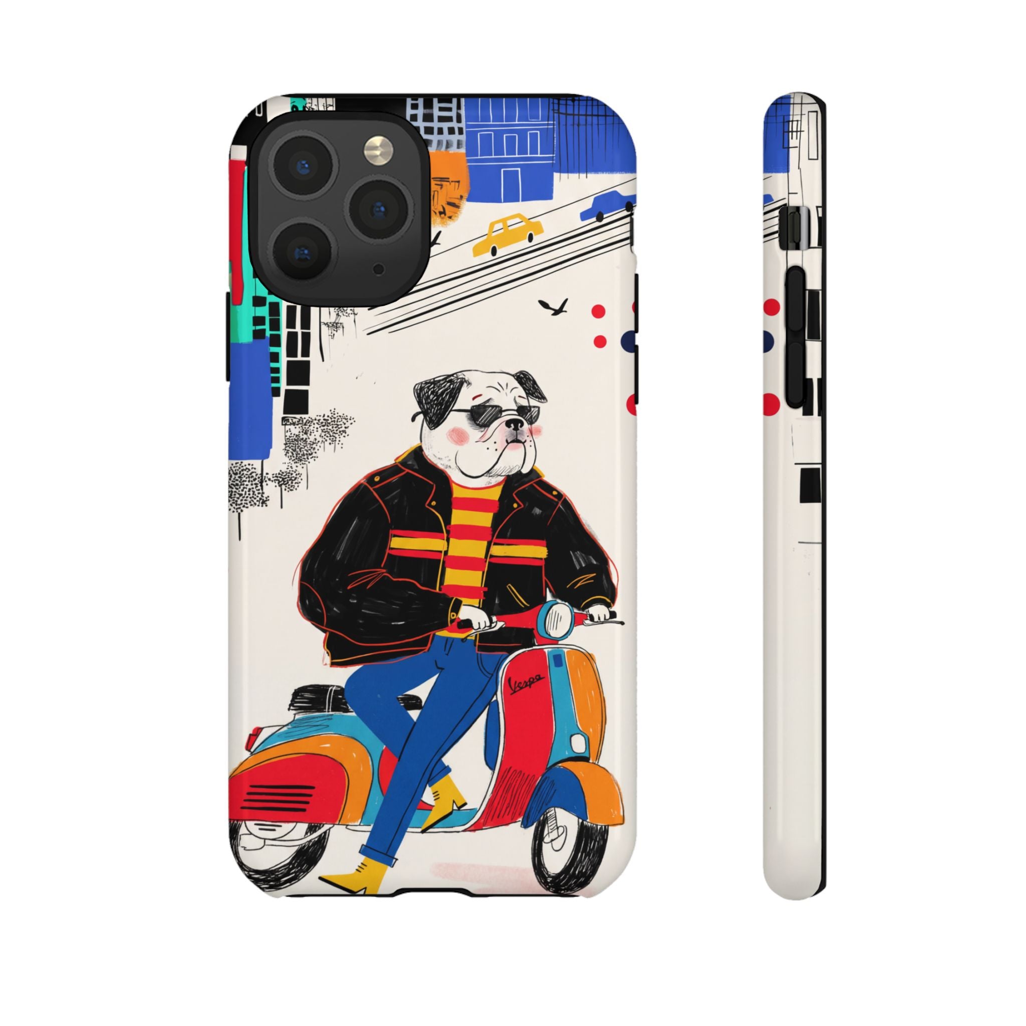Bulldog Vespa iPhone Case | Retro Scooter Dog Protective Cover