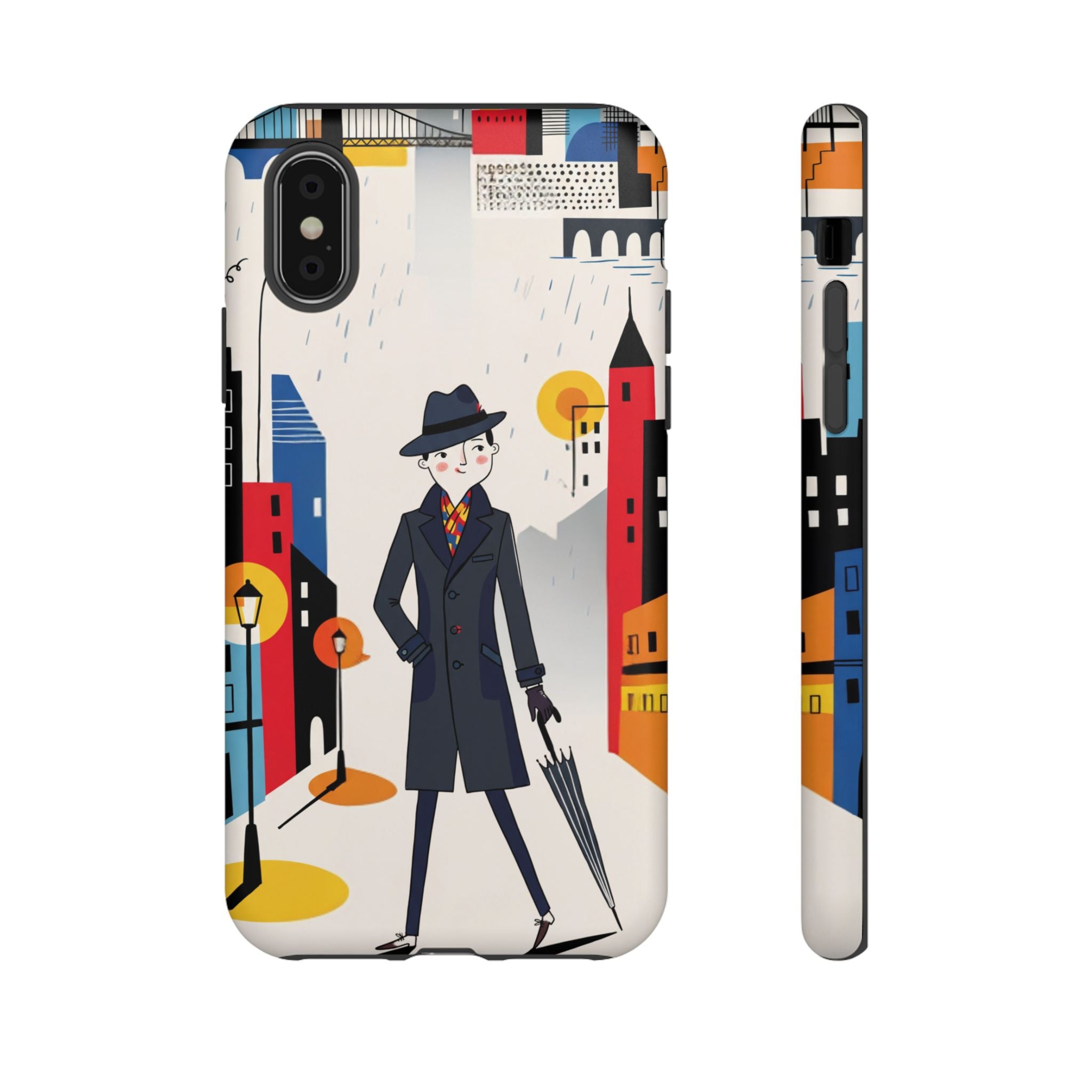 Retro Gentleman in Cityscape Illustration iPhone Case