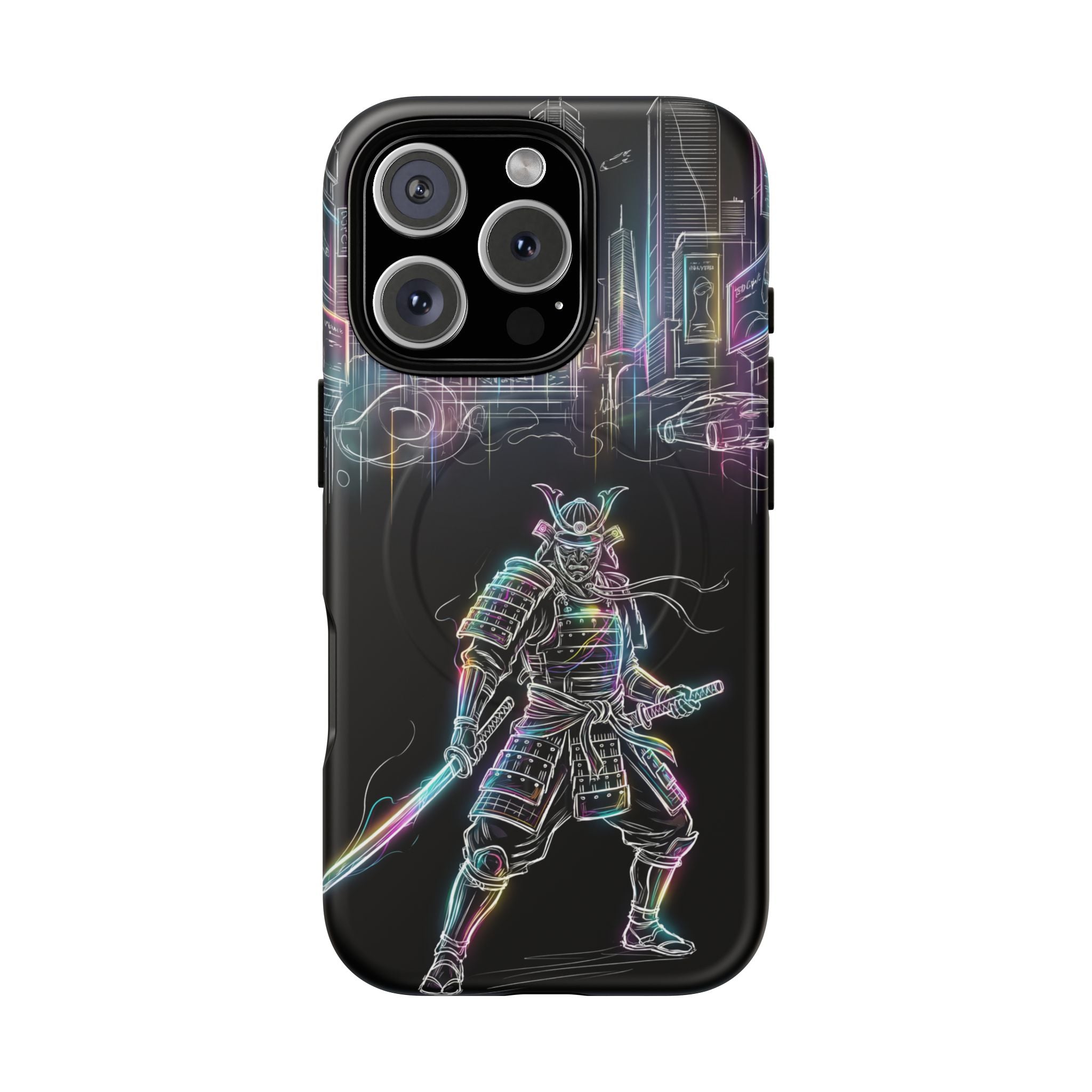 Neon Samurai MagSafe iPhone Case | Cyberpunk City Armor