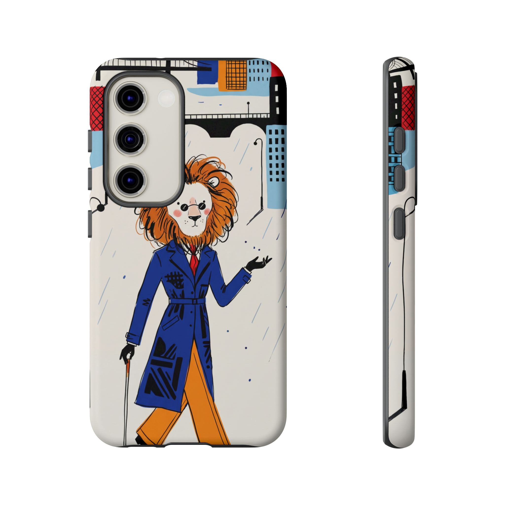 Lion Gentleman Samsung Galaxy Phone Case | Dapper Lion in City Rain
