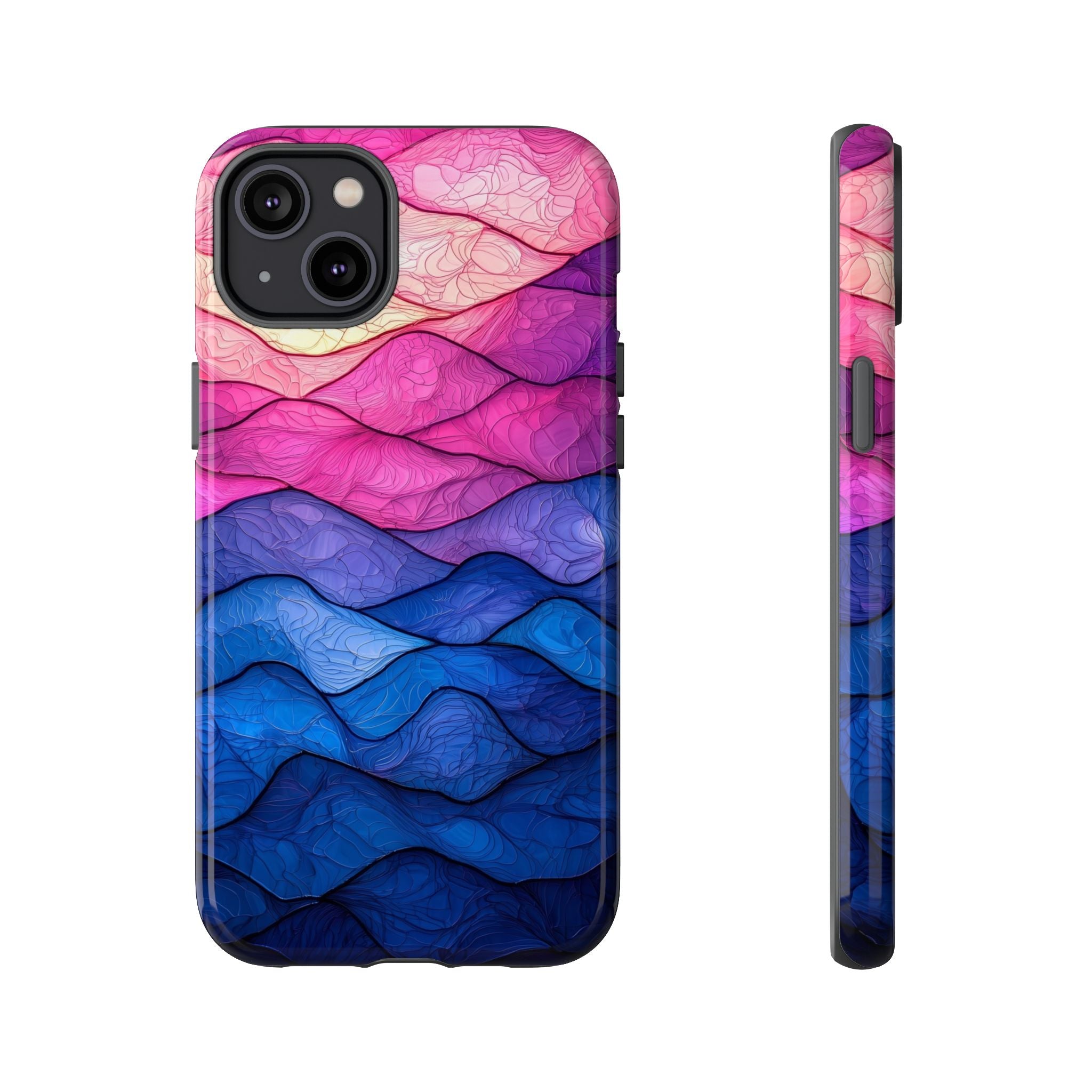 Abstract Ocean Waves iPhone Case — Pink & Blue Gradient Tough Case