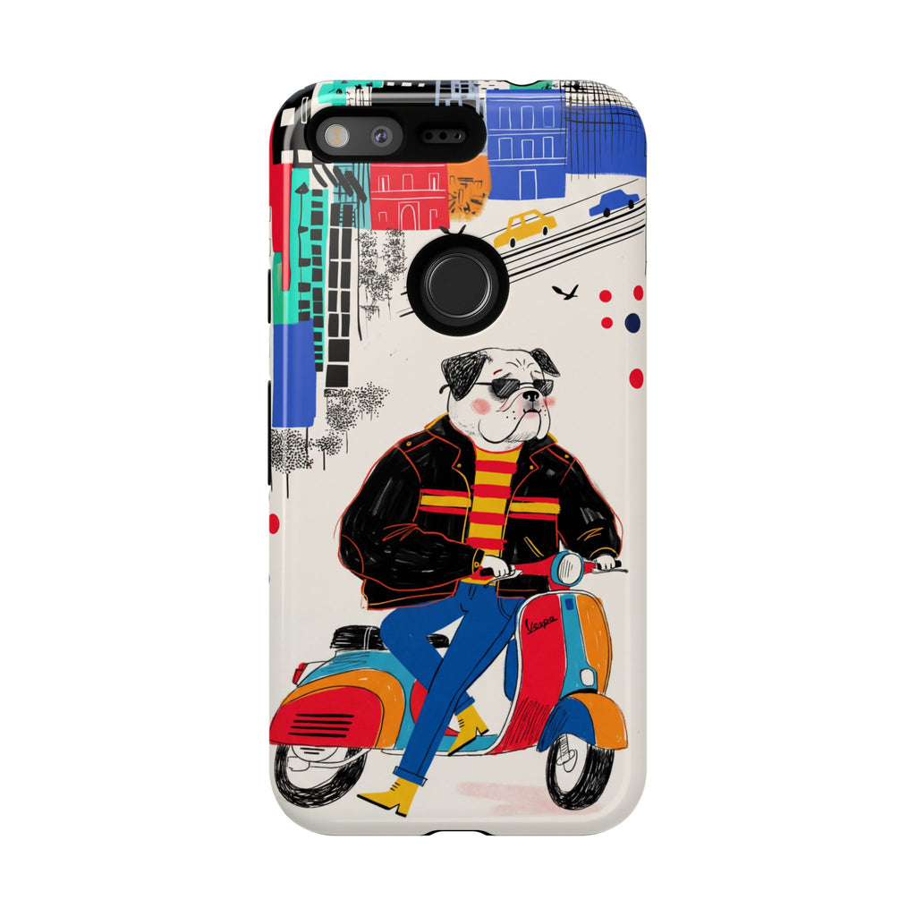 Bulldog Vespa Google Pixel Phone Case | Retro Scooter Dog Protective Cover