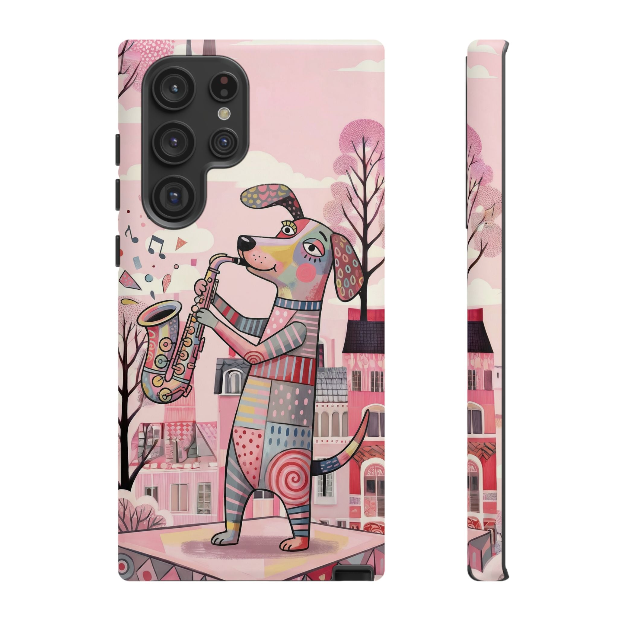 Saxophone Dog Samsung Galaxy Phone Case | Cute Pink Musical Art Protective Case