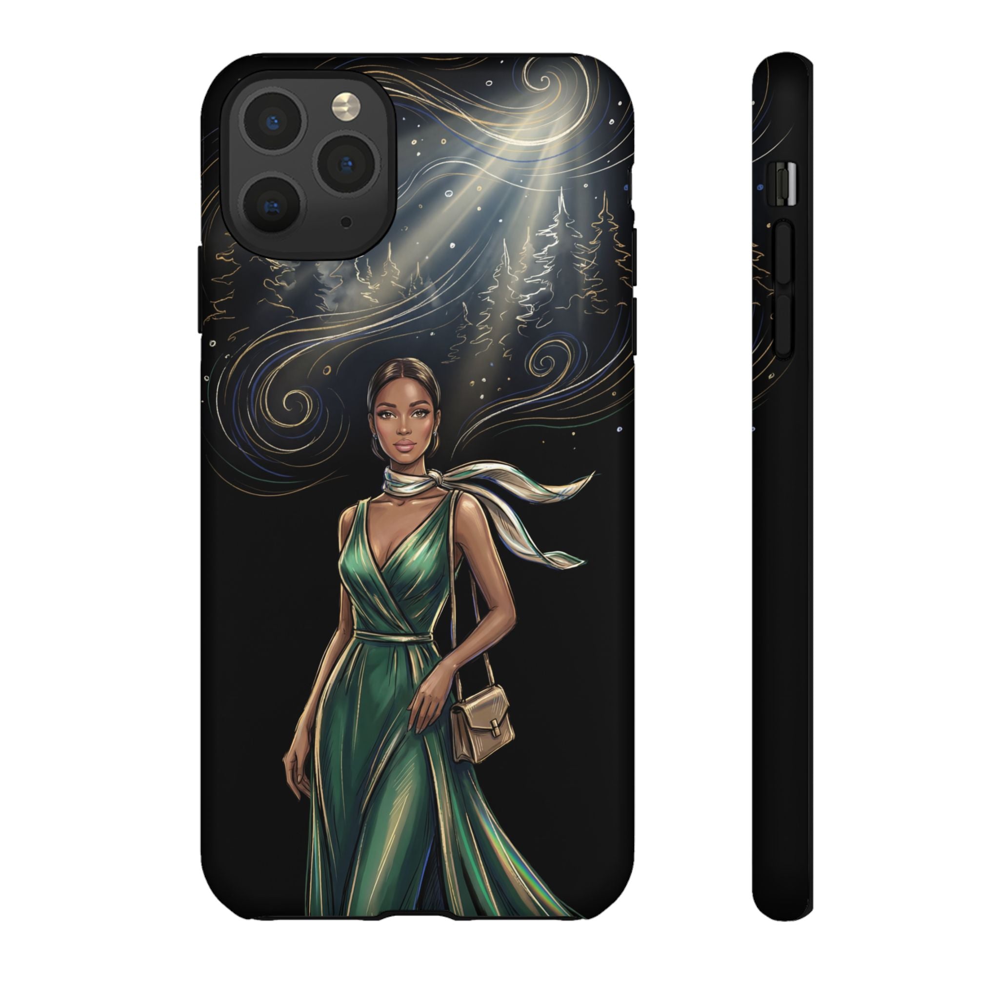 Elegant Woman in Green Dress Art Protective Tough iPhone Case