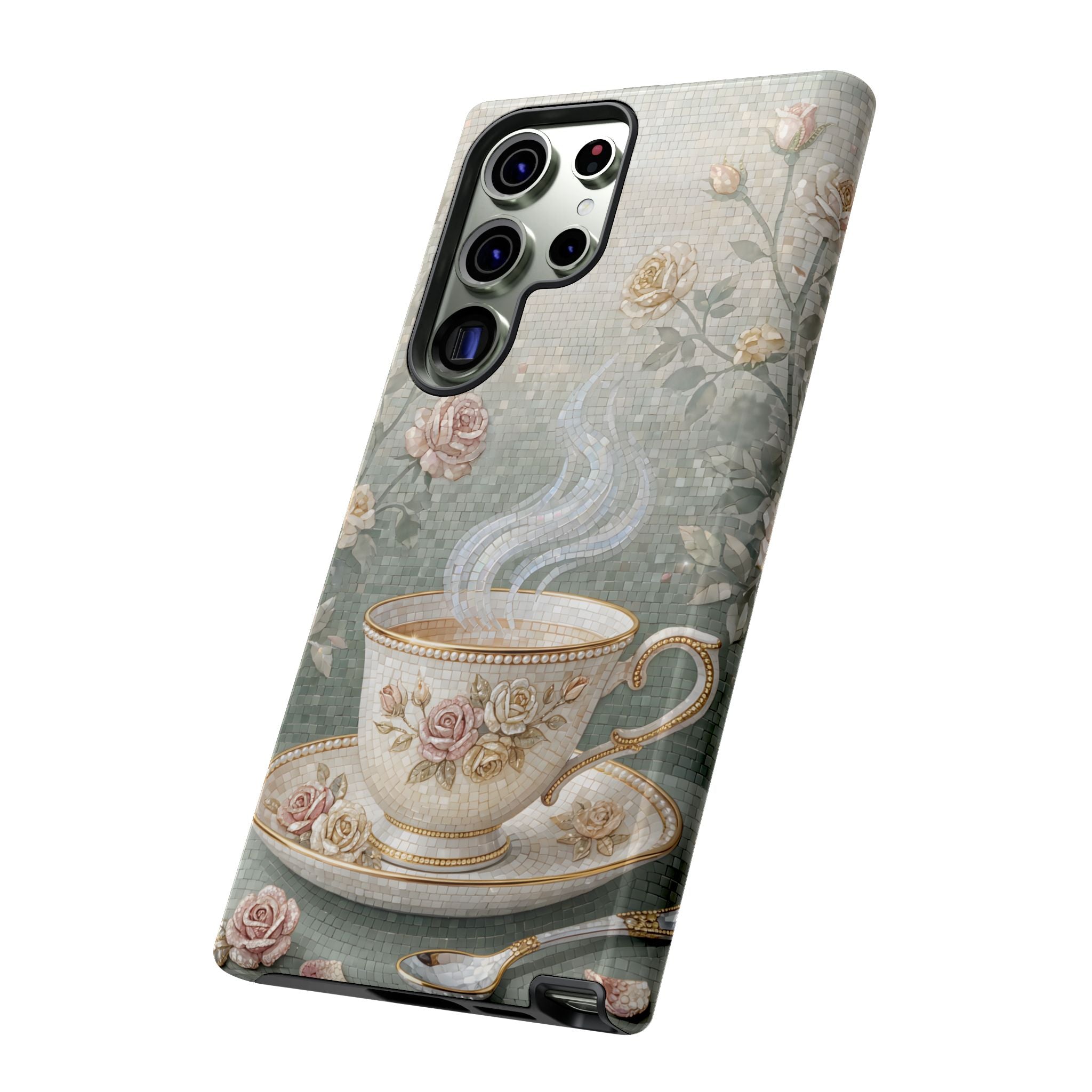 Vintage Floral Teacup Samsung Galaxy Phone Case — Elegant Romantic Smartphone Cover