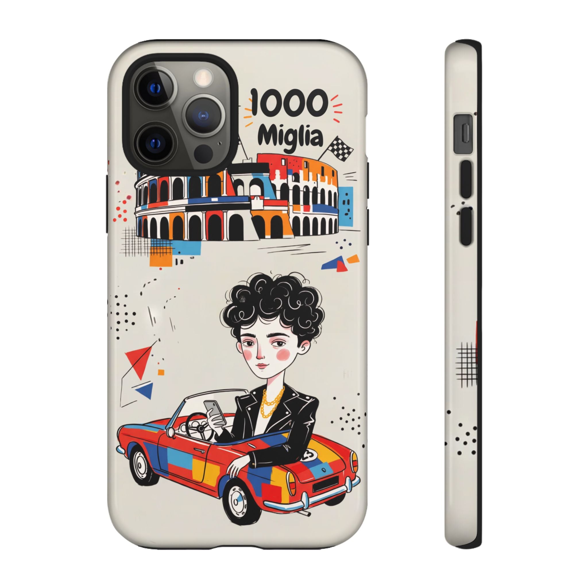 Retro Mille Miglia Car Illustration with Driver iPhone Case