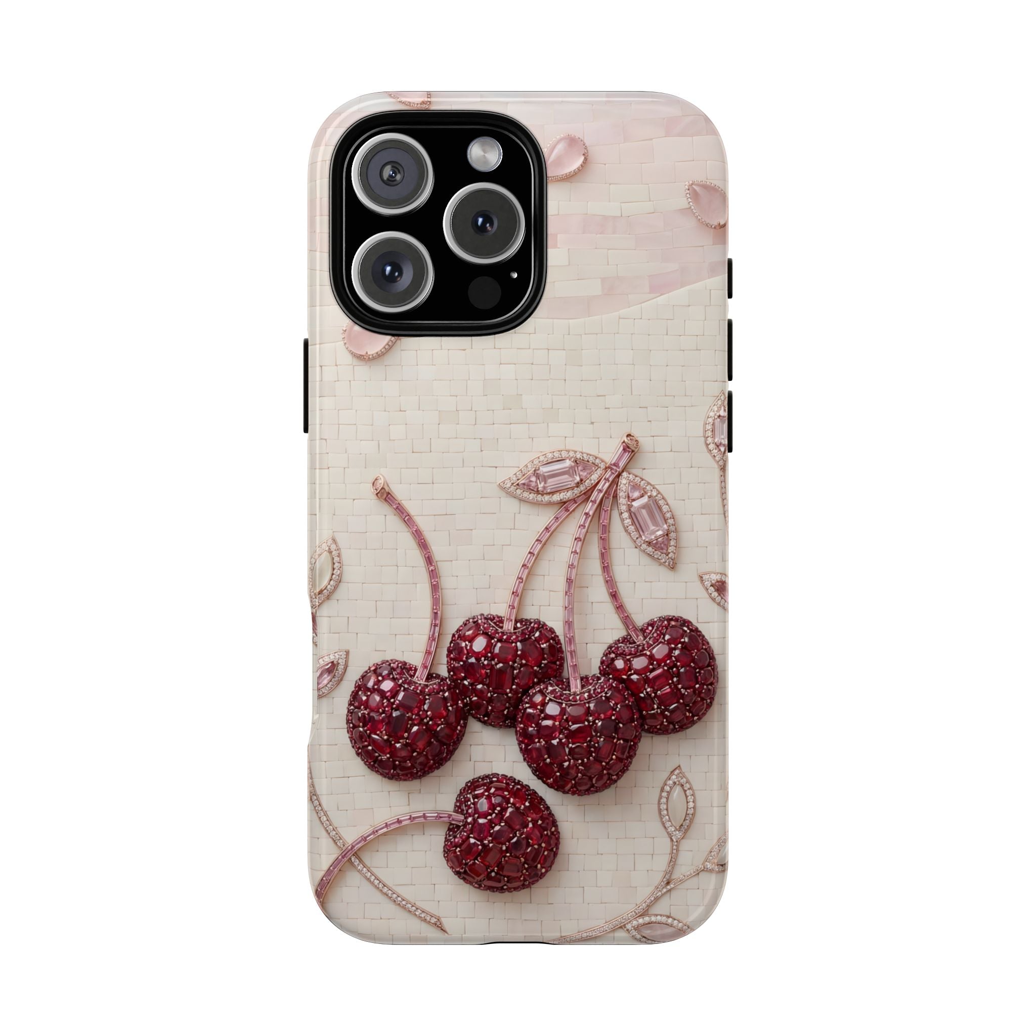 Cherry Embroidery iPhone Case | Glitter Red Cherries Pattern