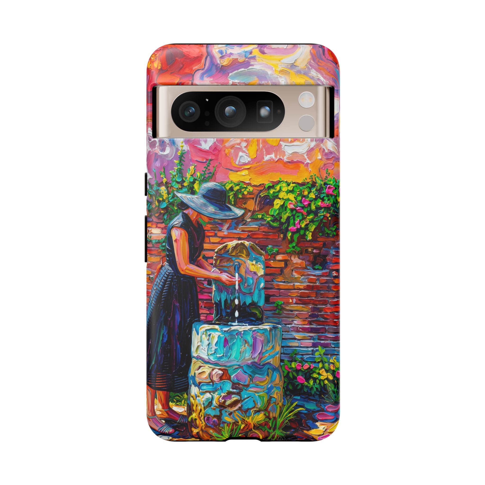 Artistic Garden Google Pixel Case | Woman at Well Colourful Impressionist Design