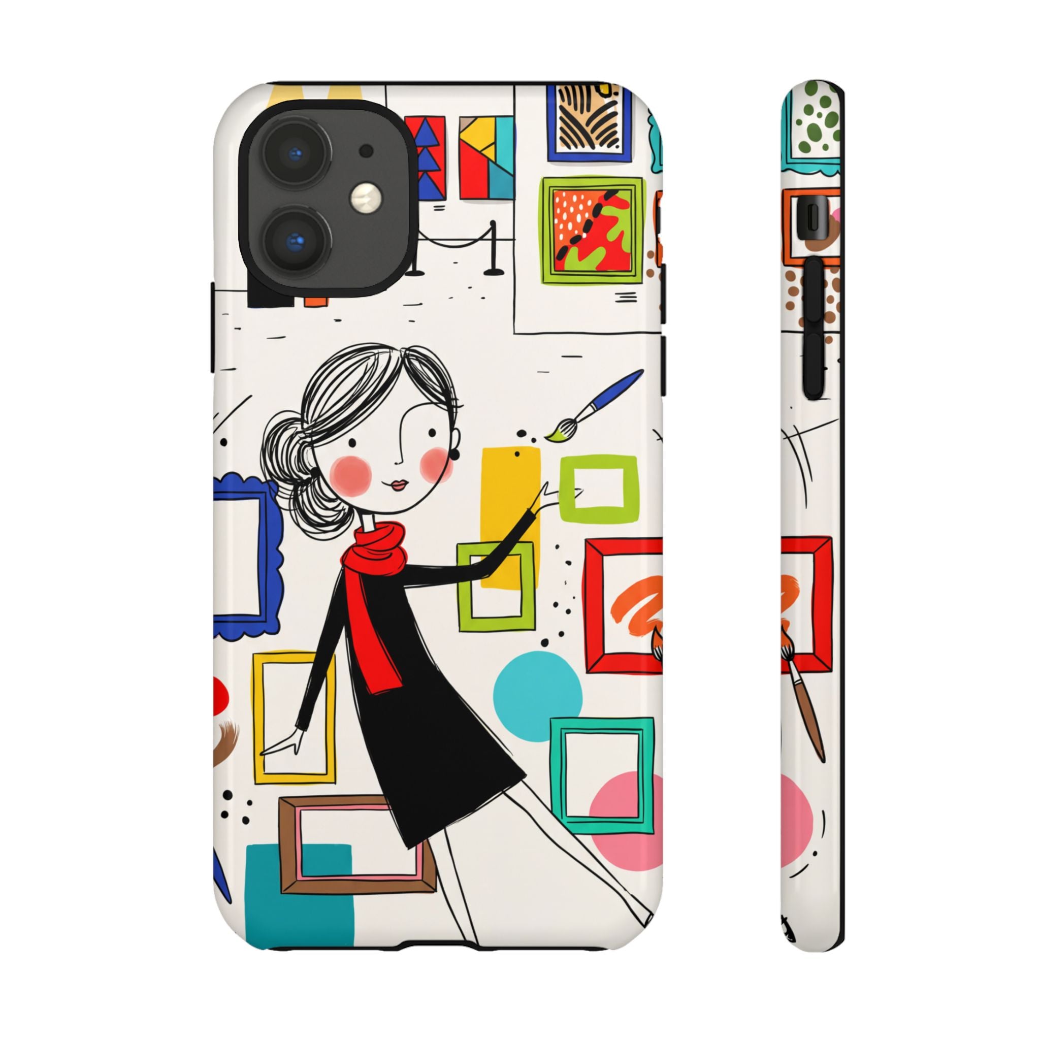 Art Gallery Illustration iPhone Case | Cute Woman with Frames Design
