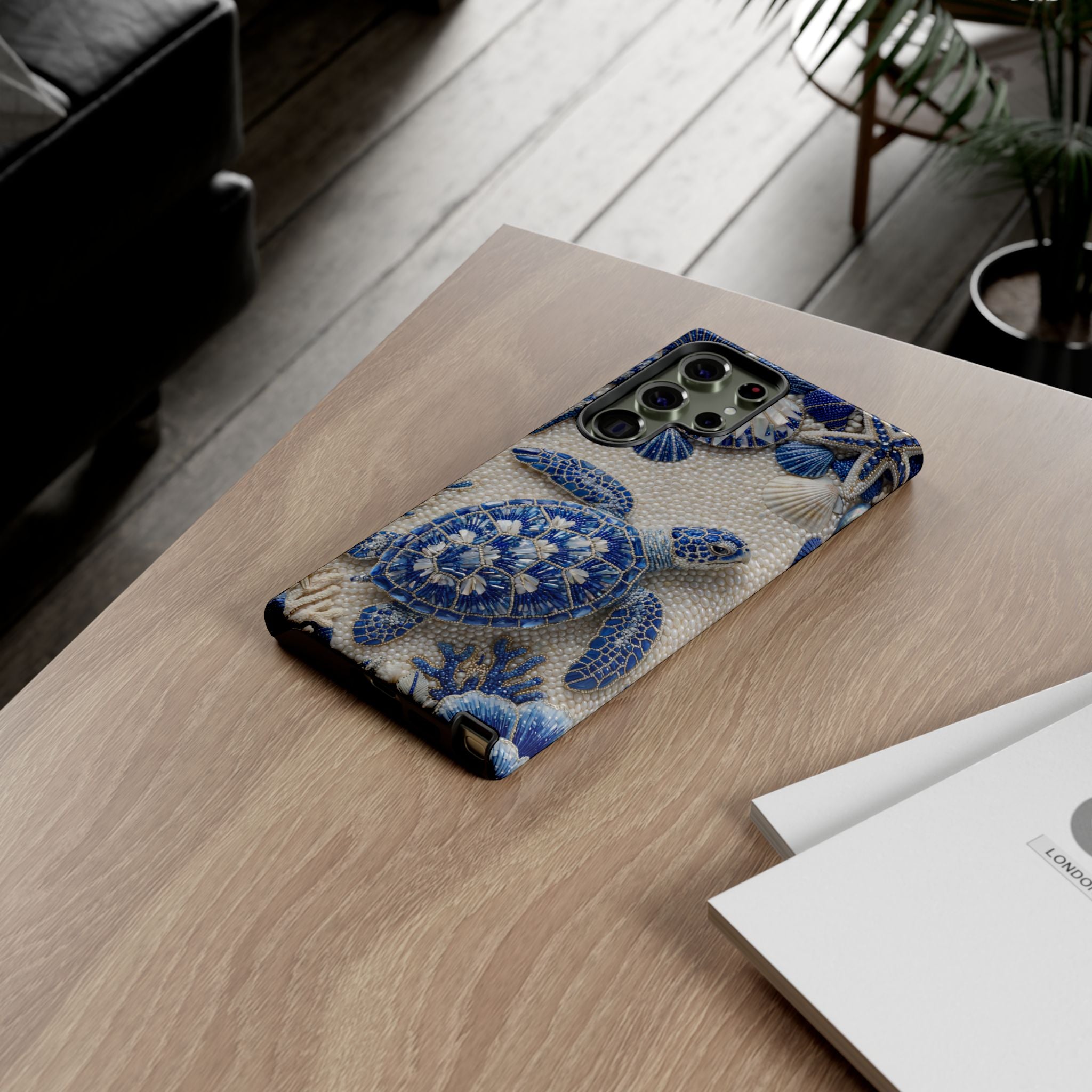 Sea Turtle Blue Ceramic Pattern Samsung Galaxy Phone Case