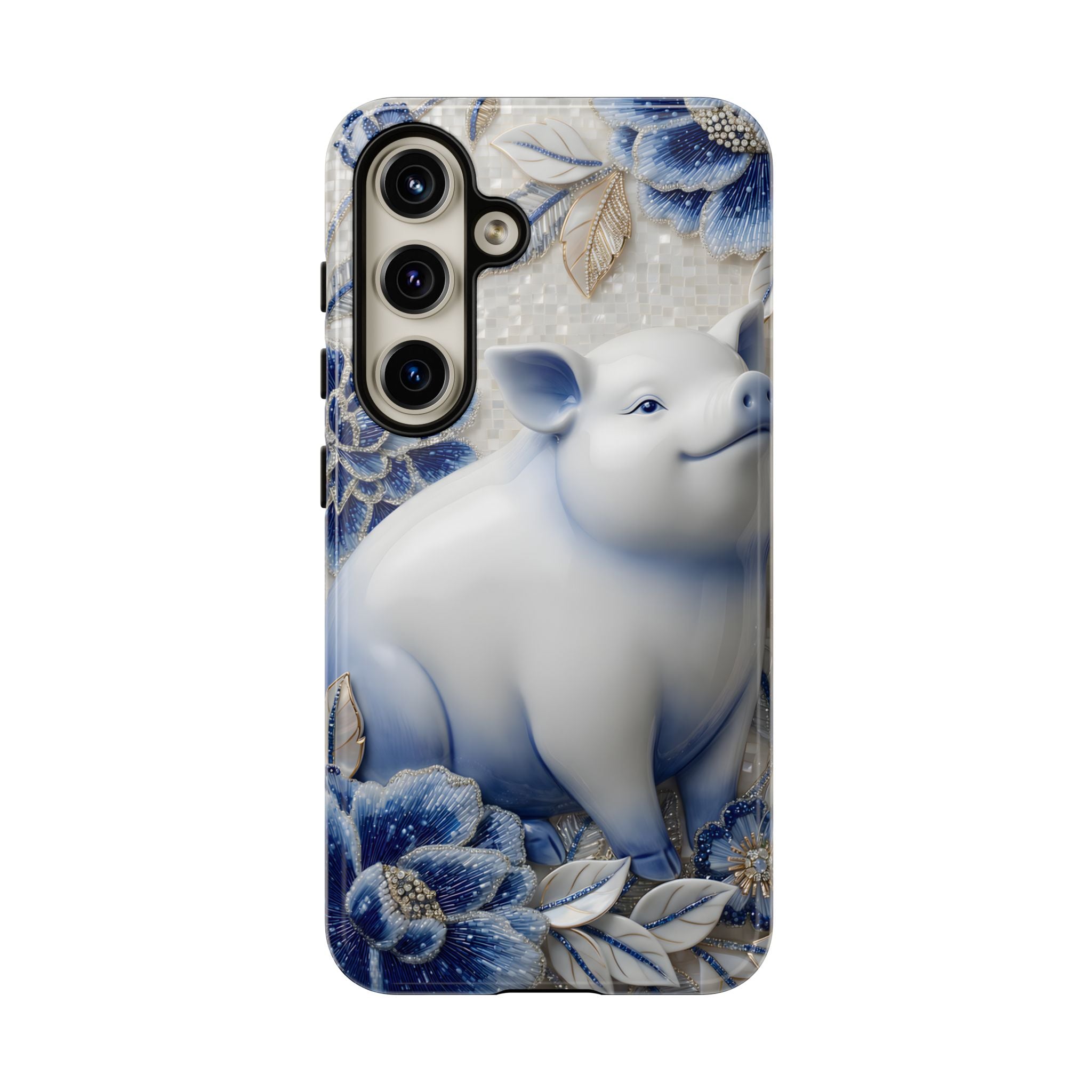 Asian Zodiac Pig Samsung Galaxy Phone Case | Blue & White Porcelain Slim Protective Shockproof Case| Year of the Pig Gift